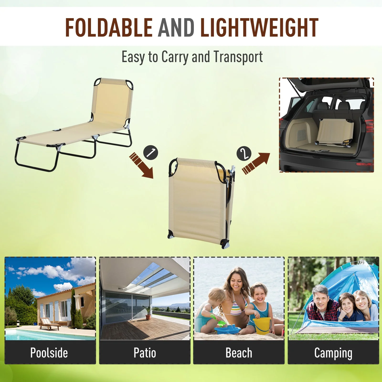 Foldable Sun Lounger with 5-Position Adjustable Backrest - Image 6