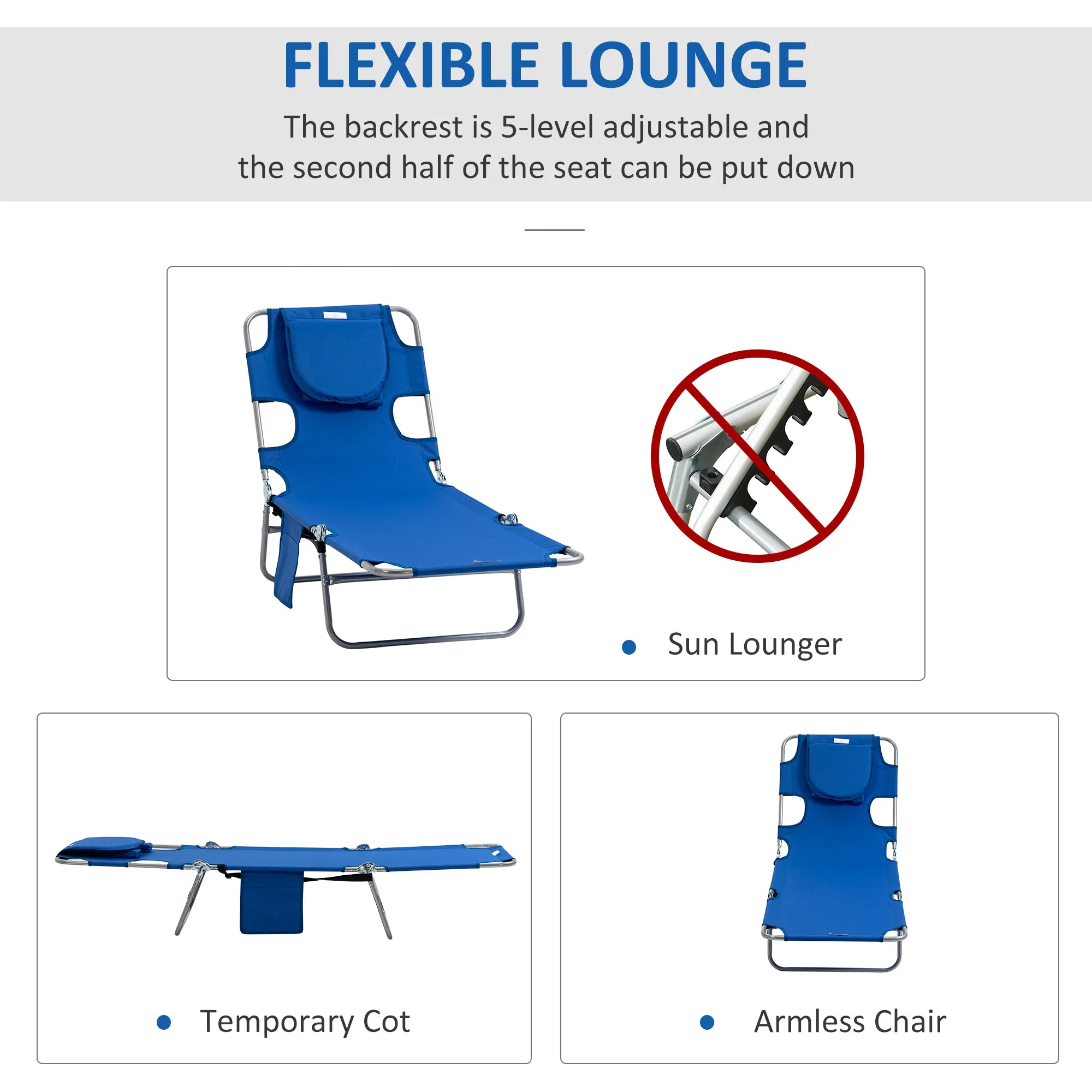 Foldable Sun Lounger with Reading Hole - Image 3