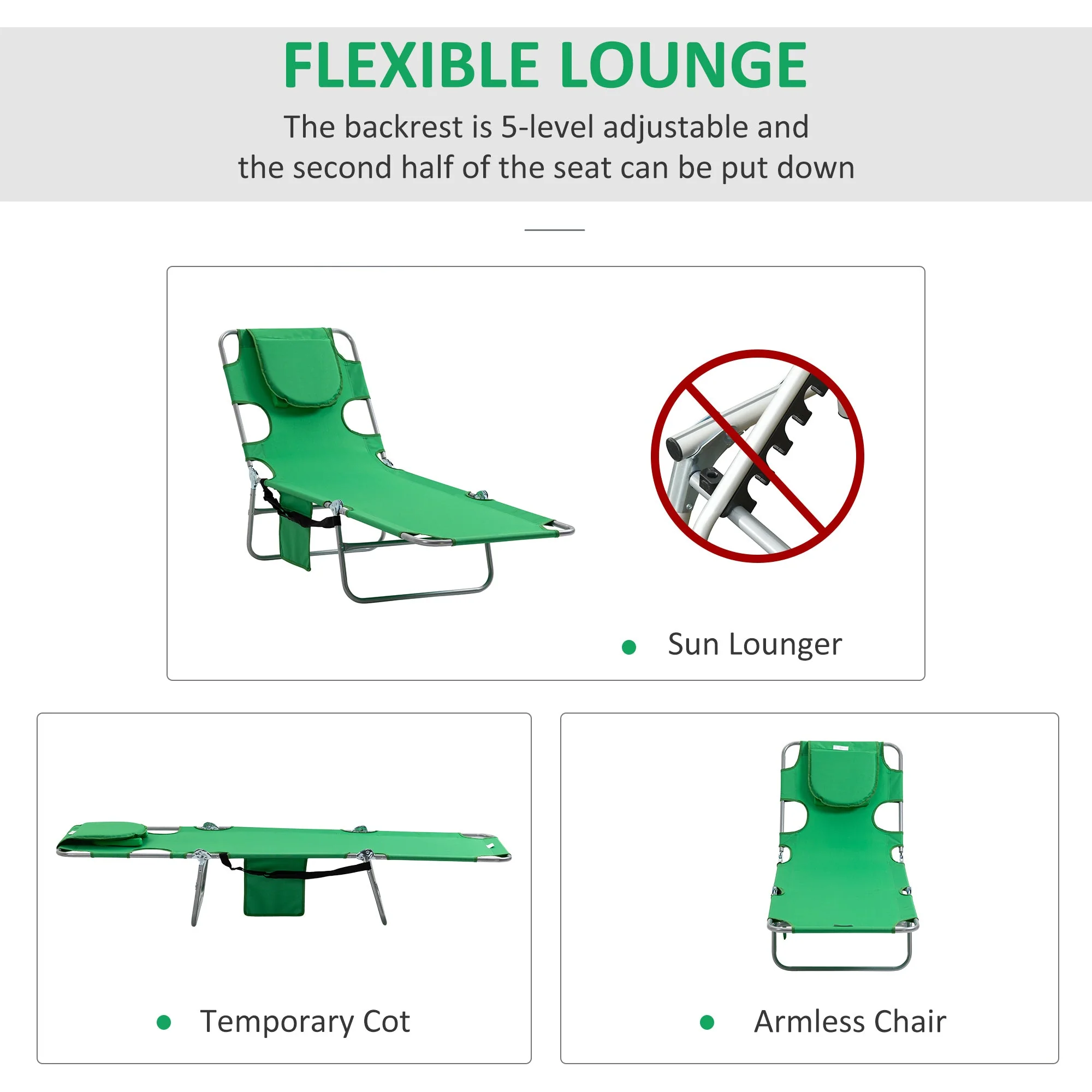 Foldable Sun Lounger with Reading Hole - Image 3