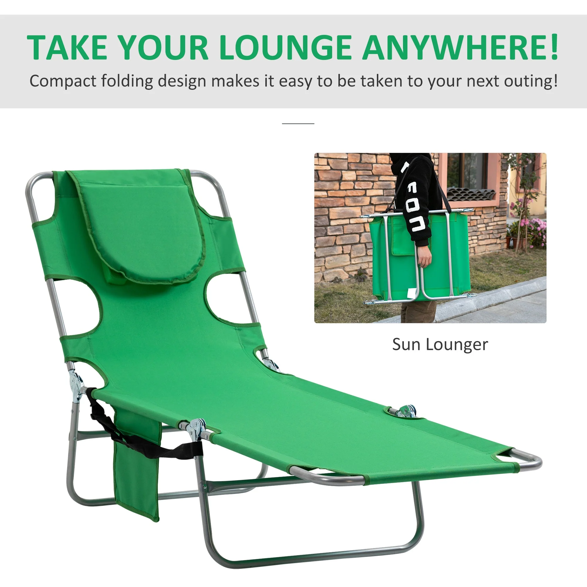 Foldable Sun Lounger with Reading Hole - Image 4