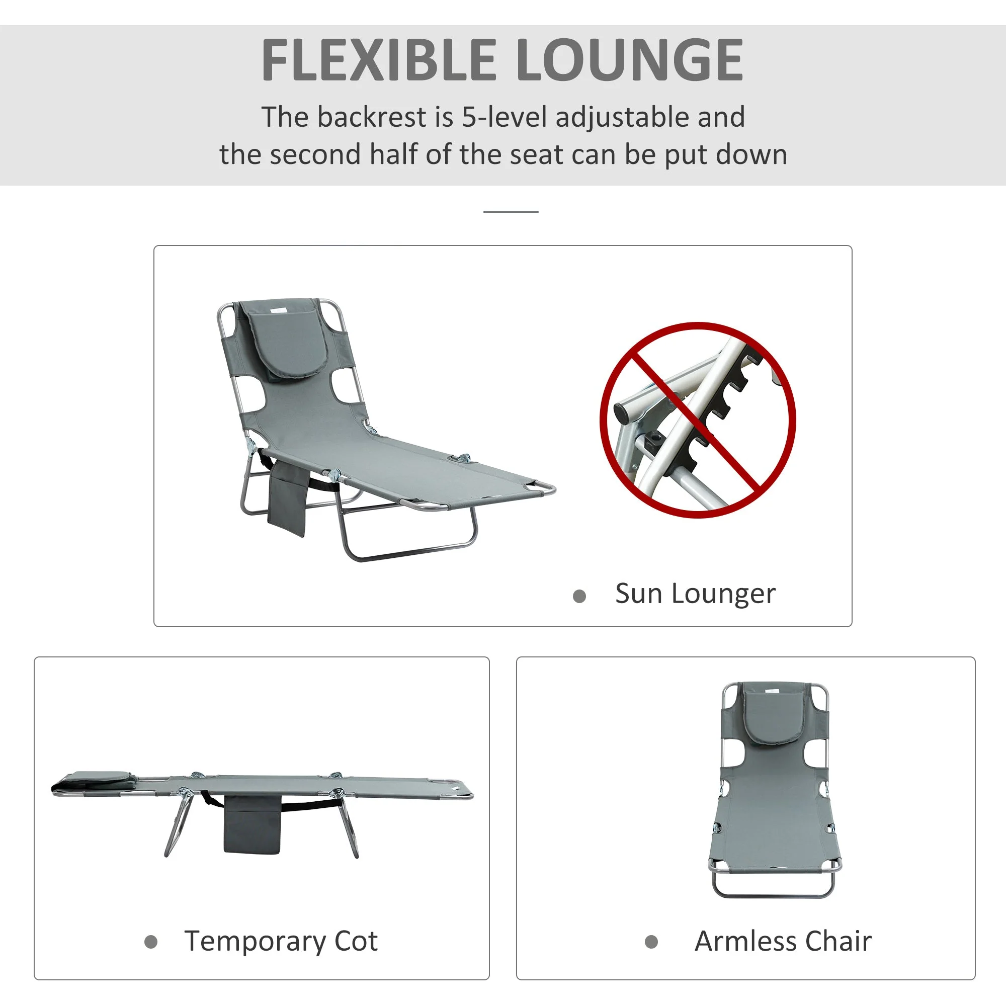 Foldable Sun Lounger with Reading Hole - Image 3