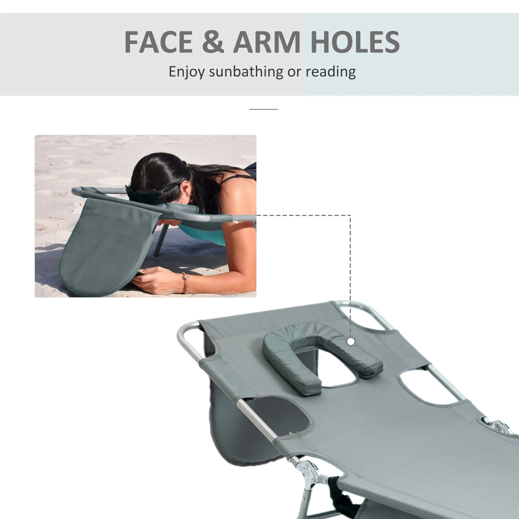 Foldable Sun Lounger with Reading Hole - Image 4
