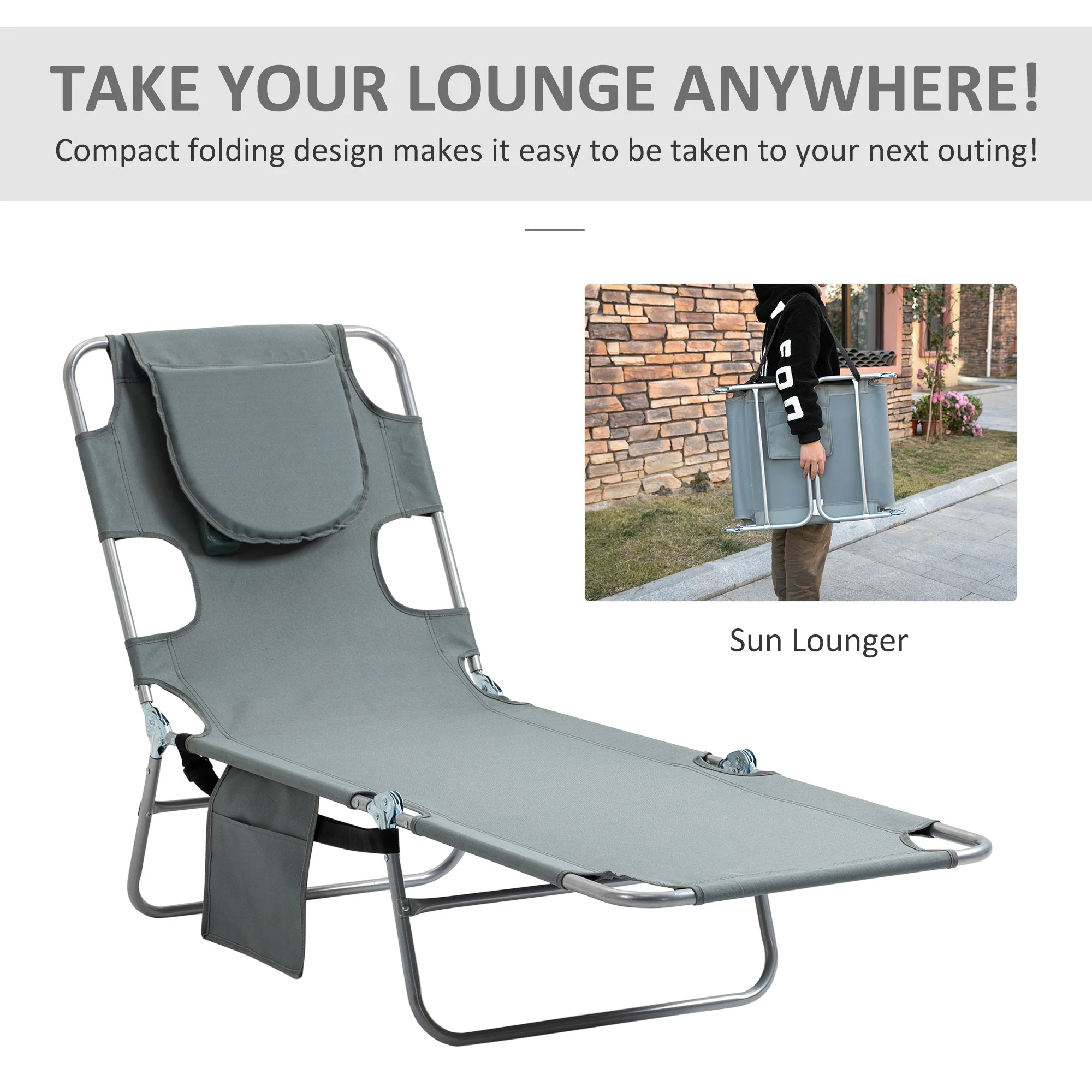 Foldable Sun Lounger with Reading Hole - Image 6