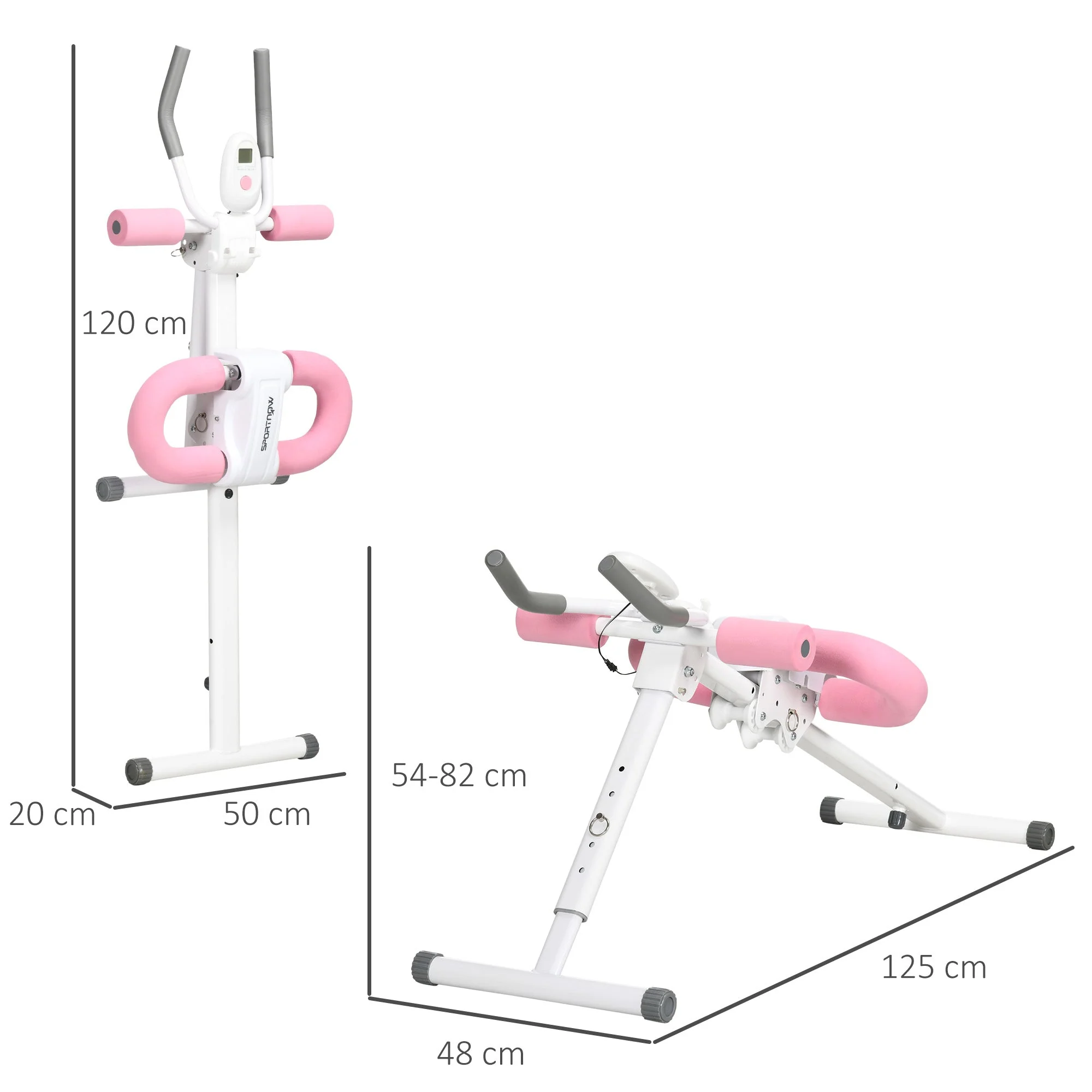 Folding Ab Trainer With LCD Monitor White & Pink by Sportnow - Image 3