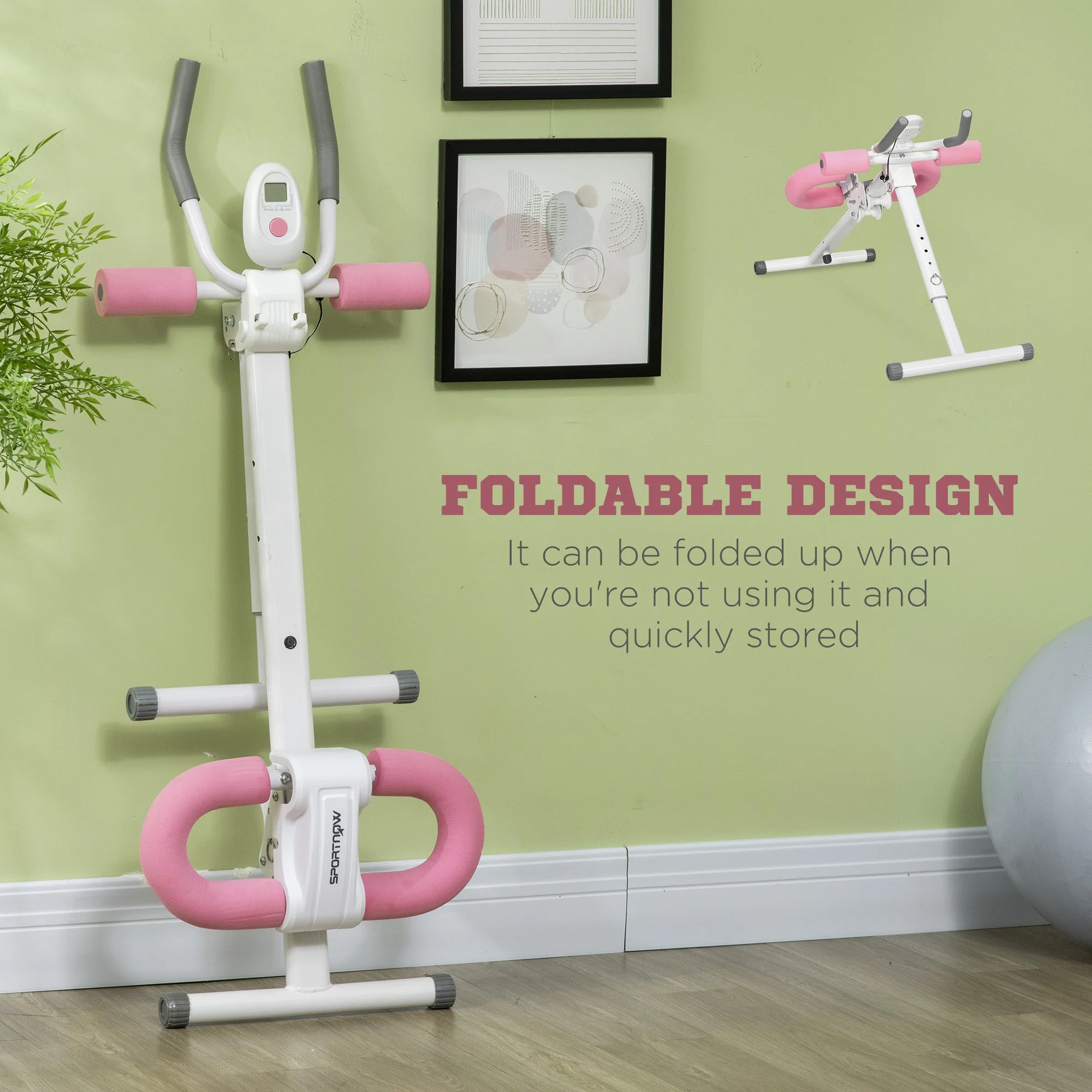 Folding Ab Trainer With LCD Monitor White & Pink by Sportnow - Image 4