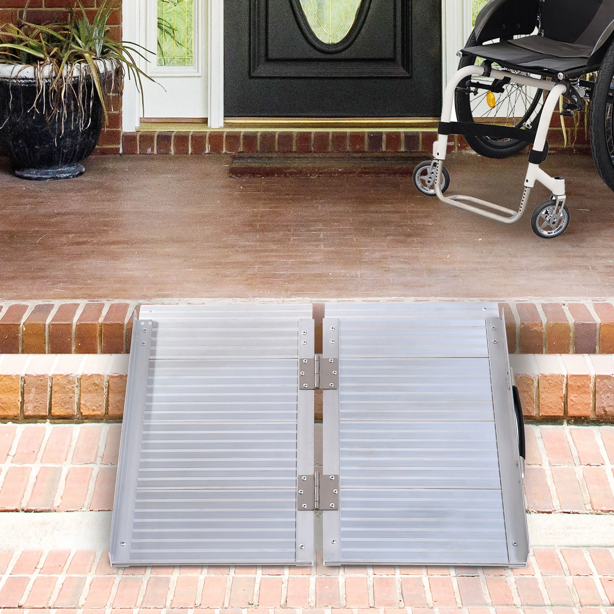Folding Aluminum Ramp Wheelchairs/Scooters/Pet W/Handle Mobility Ramp W/Handle 24" - Image 2