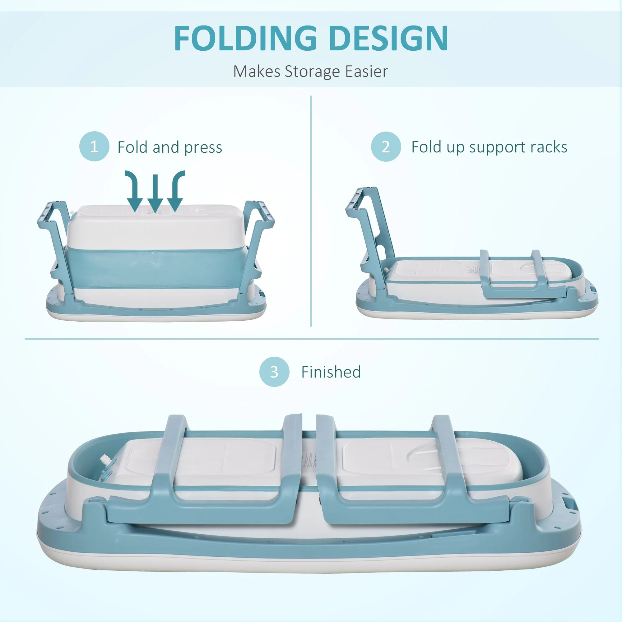 Folding Baby Bath Tub for Toddlers Kids Portable with Non-Slip Pads Top Cover for 1-12 Years Blue - Image 5