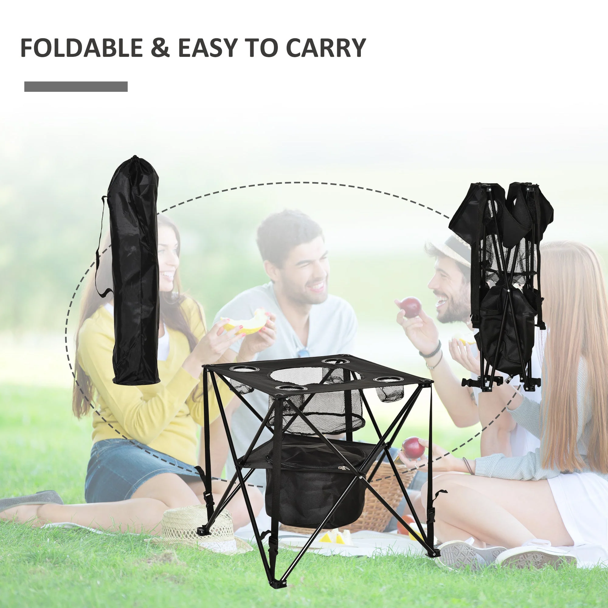 Folding Camping Table Portable Picnic Table w/ Built-in Cooler & Carry Bag - Image 4
