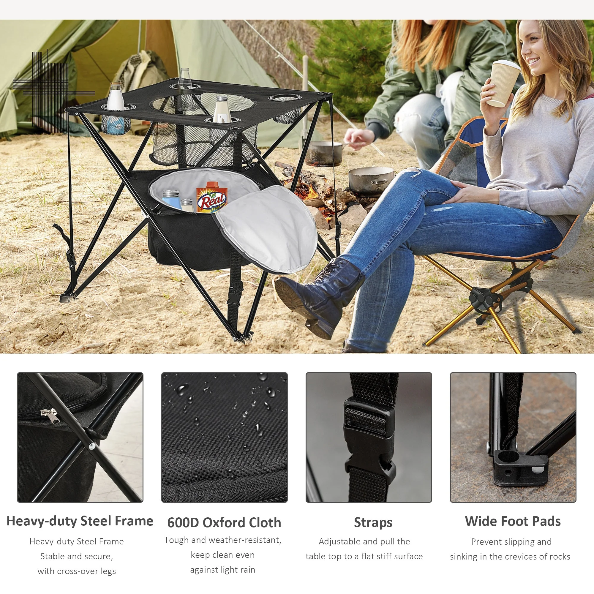 Folding Camping Table Portable Picnic Table w/ Built-in Cooler & Carry Bag - Image 7