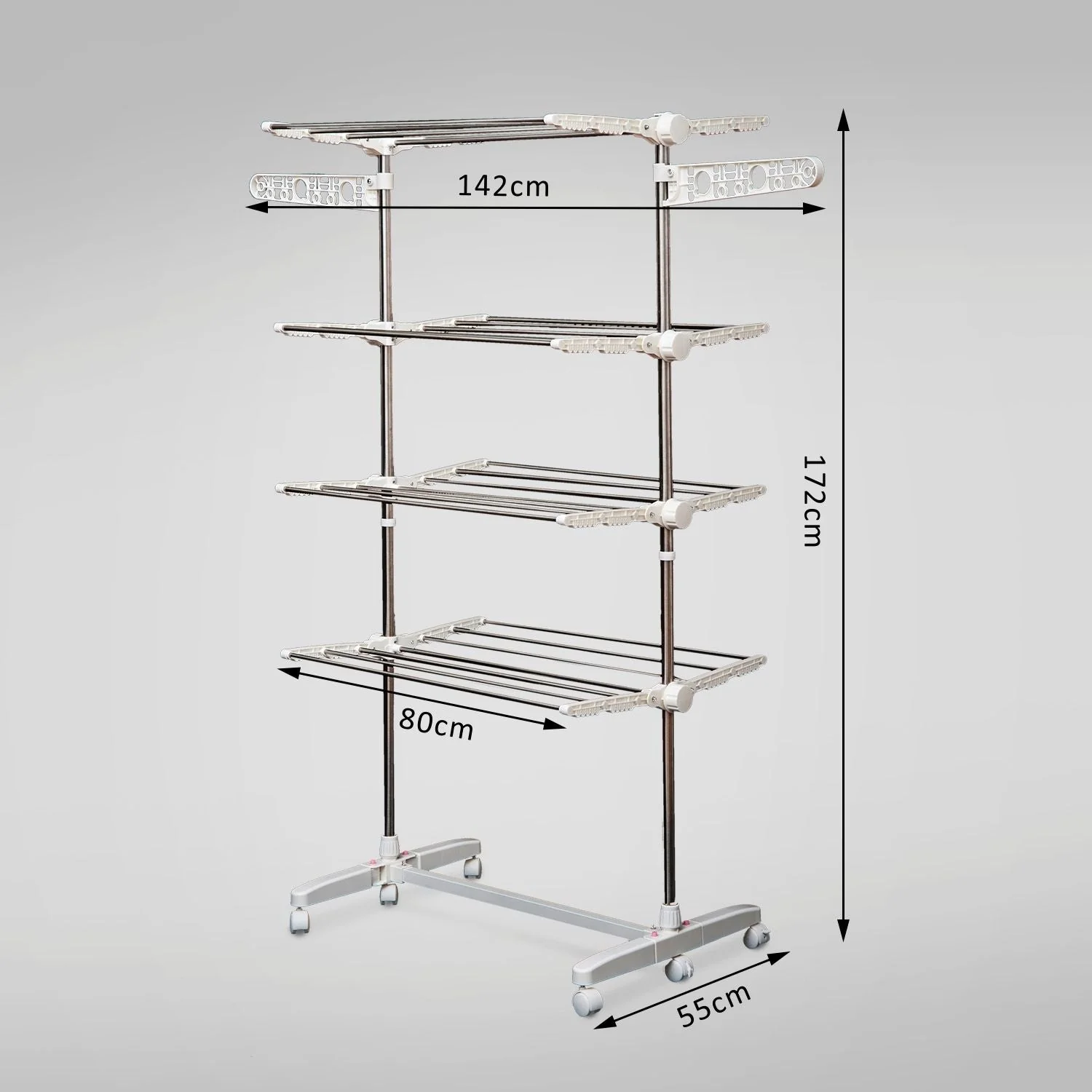 Folding Cloth Rail Adjustable Garment Rack With Wheels 4 Layer - Image 3