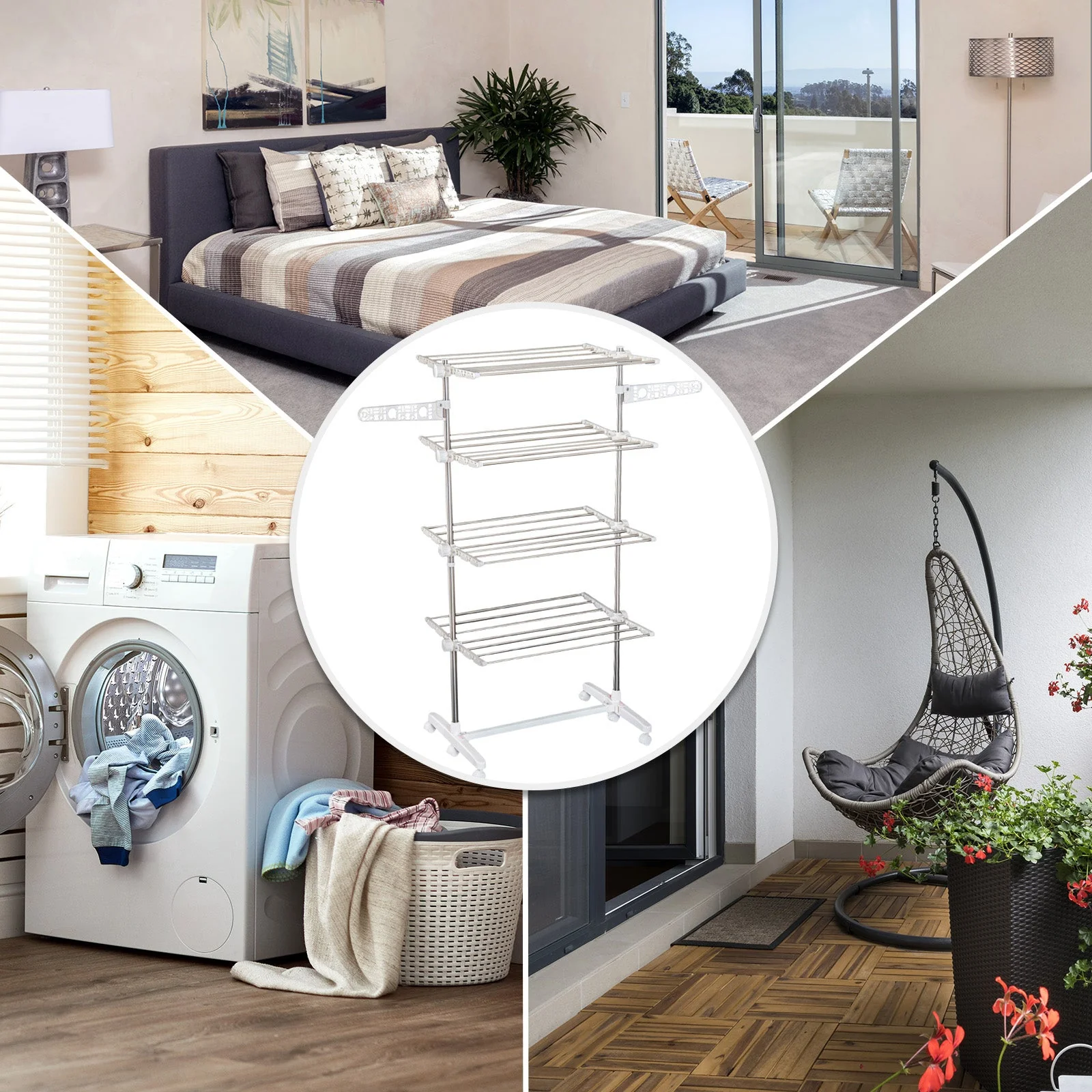 Folding Cloth Rail Adjustable Garment Rack With Wheels 4 Layer - Image 5