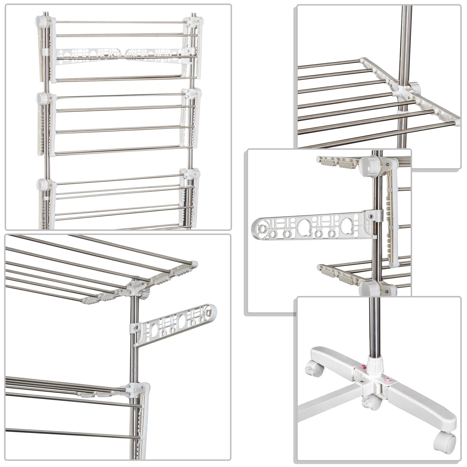 Folding Cloth Rail Adjustable Garment Rack With Wheels 4 Layer - Image 6