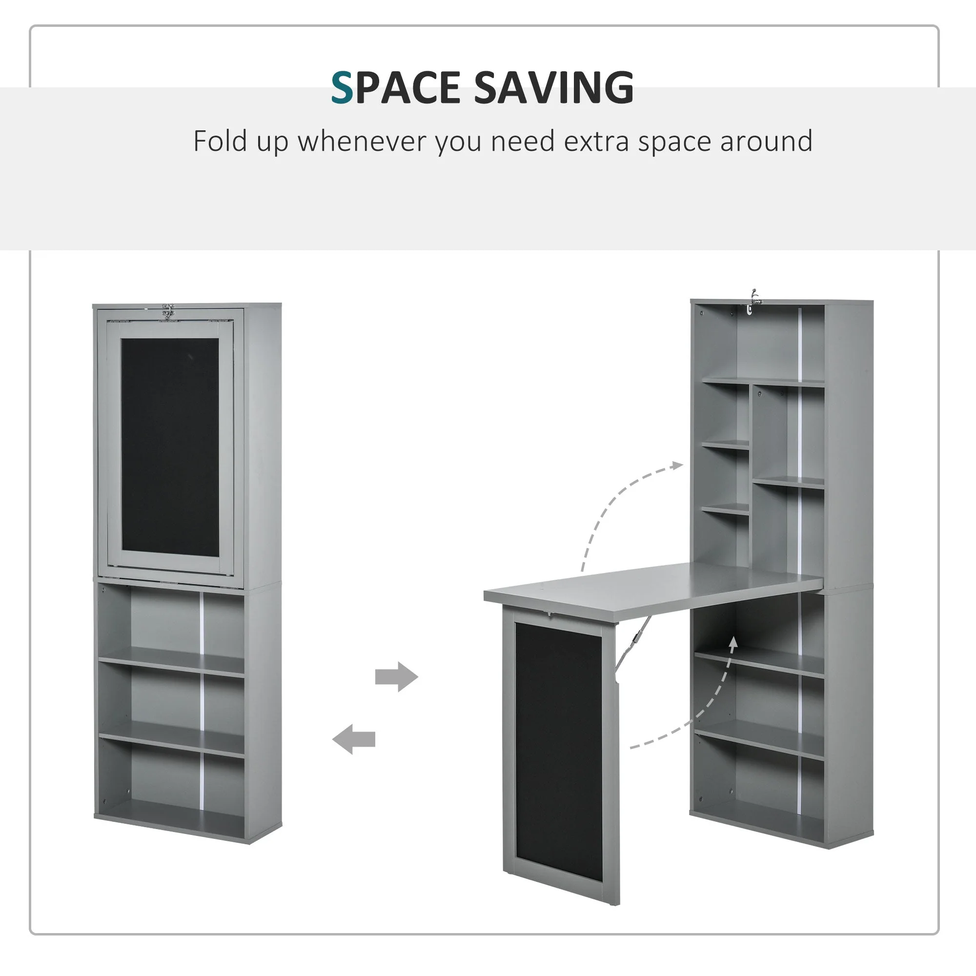 Folding Convertible Desk with Blackboard Multi-function Computer Office Workstation Side Shelf for Home Office - Image 4