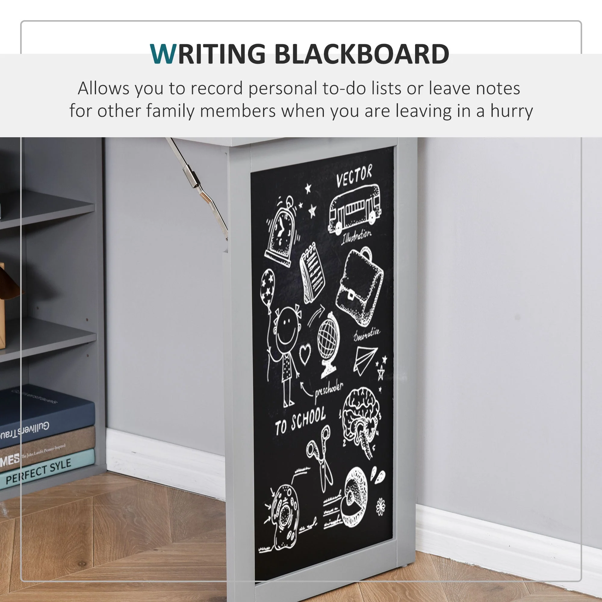 Folding Convertible Desk with Blackboard Multi-function Computer Office Workstation Side Shelf for Home Office - Image 5