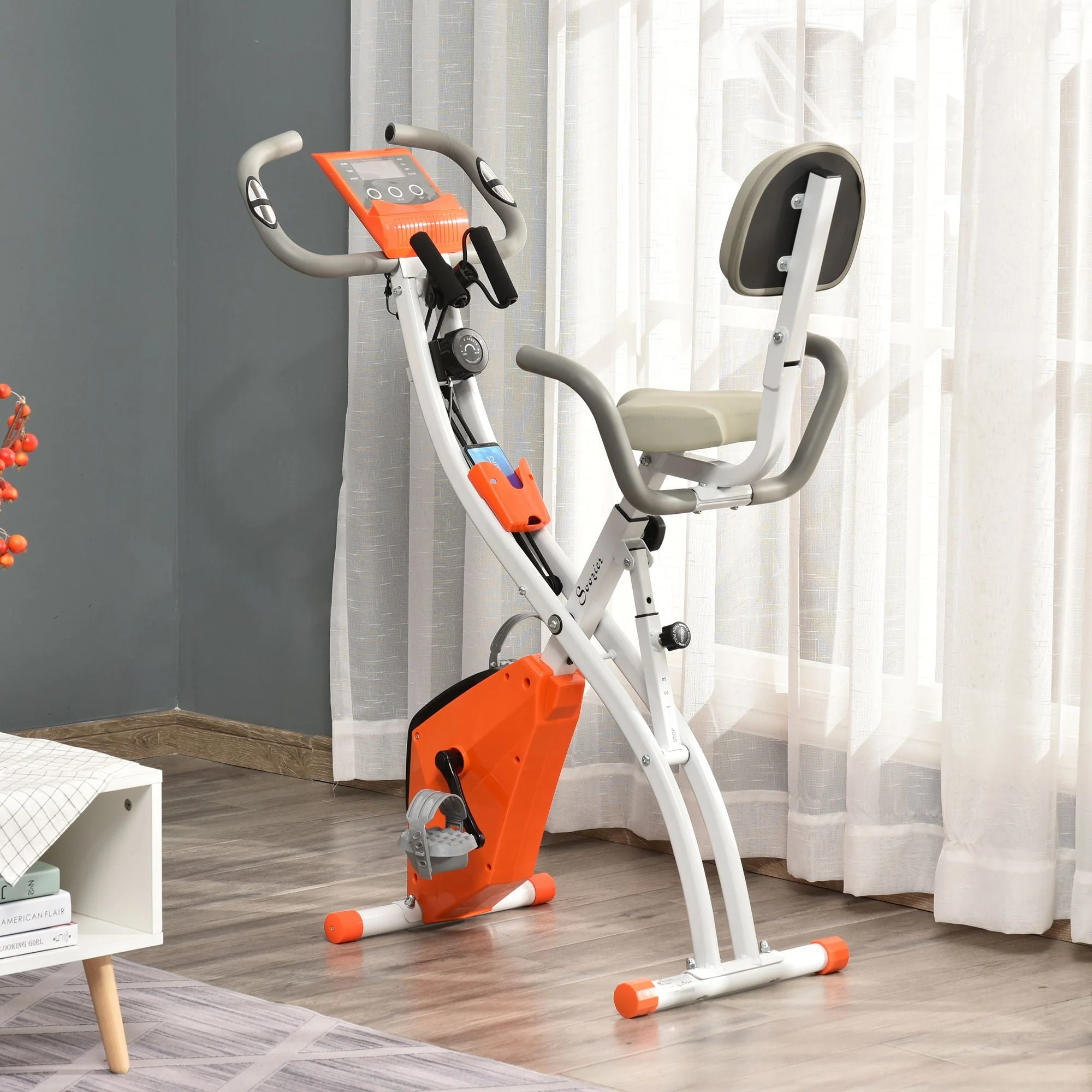 Folding Exercise Bike Upright Recumbent Stationary Cycling Magnetic w/ Band - Image 2