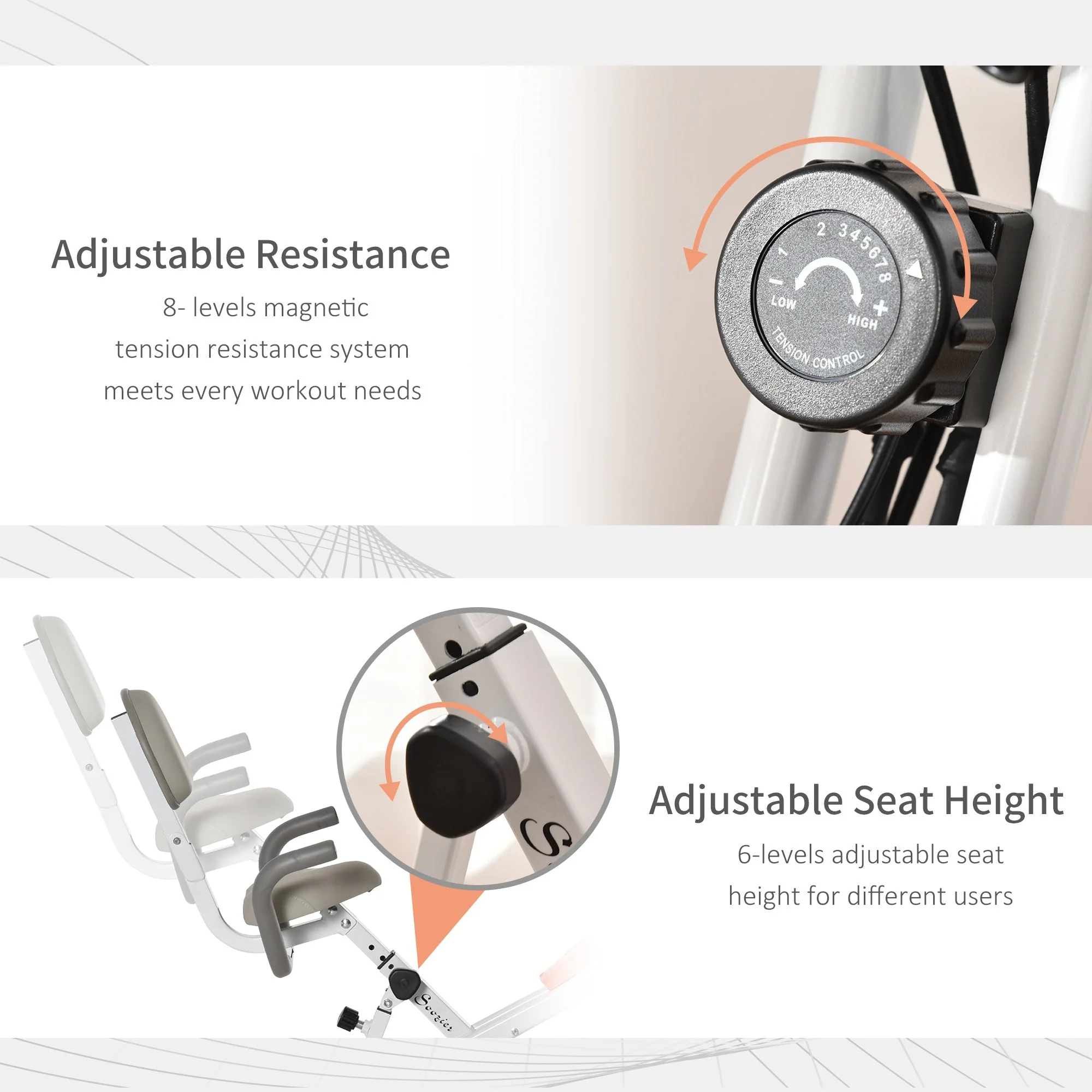 Folding Exercise Bike Upright Recumbent Stationary Cycling Magnetic w/ Band - Image 5
