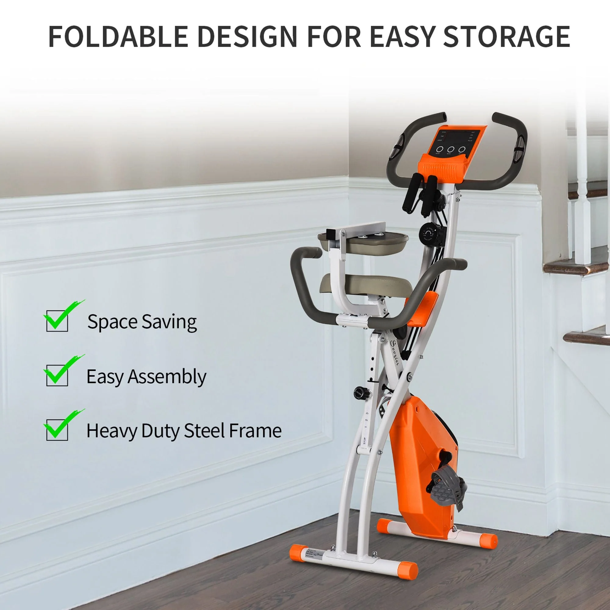 Folding Exercise Bike Upright Recumbent Stationary Cycling Magnetic w/ Band - Image 6