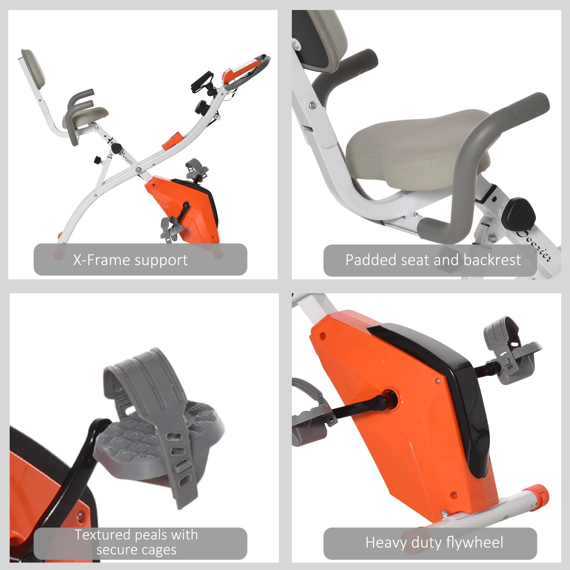 Folding Exercise Bike Upright Recumbent Stationary Cycling Magnetic w/ Band - Image 7