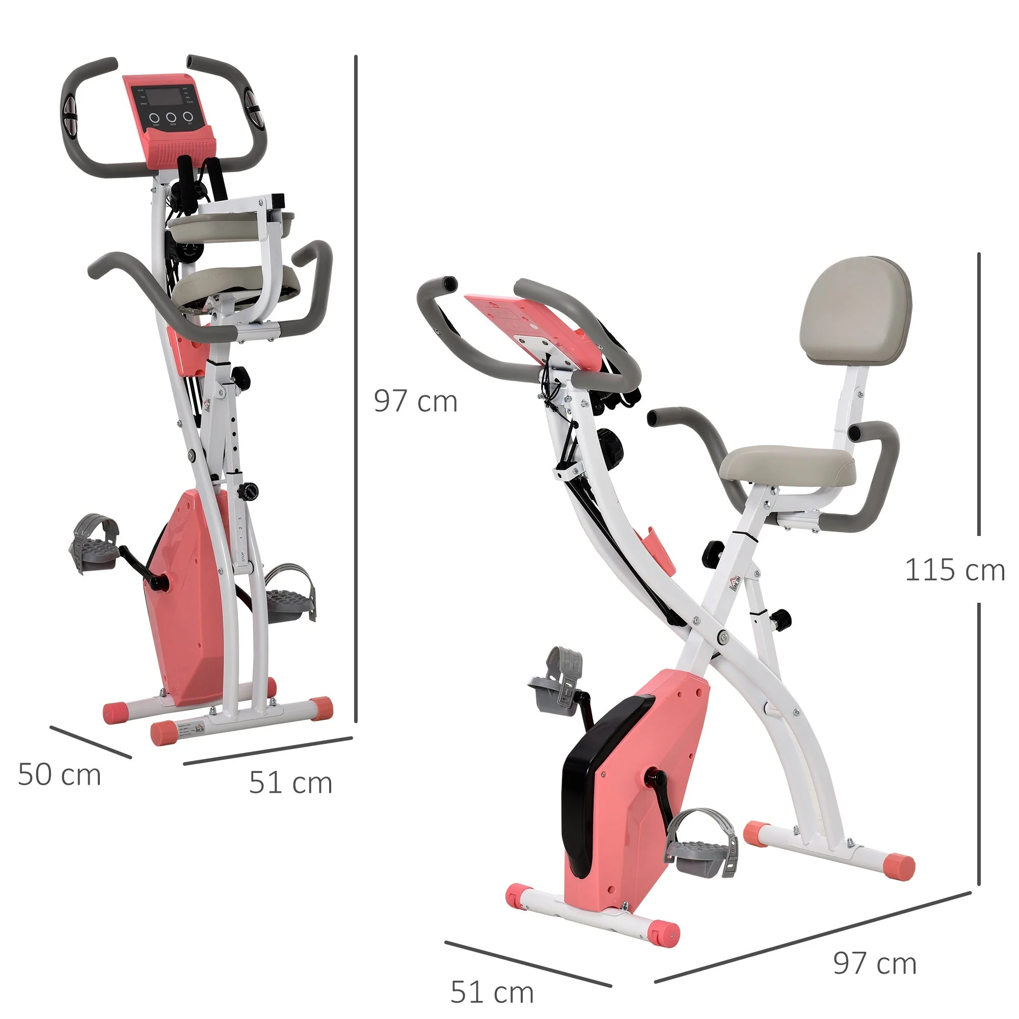 Folding Exercise Bike Upright Recumbent Stationary Cycling Magnetic w/ Band - Image 2