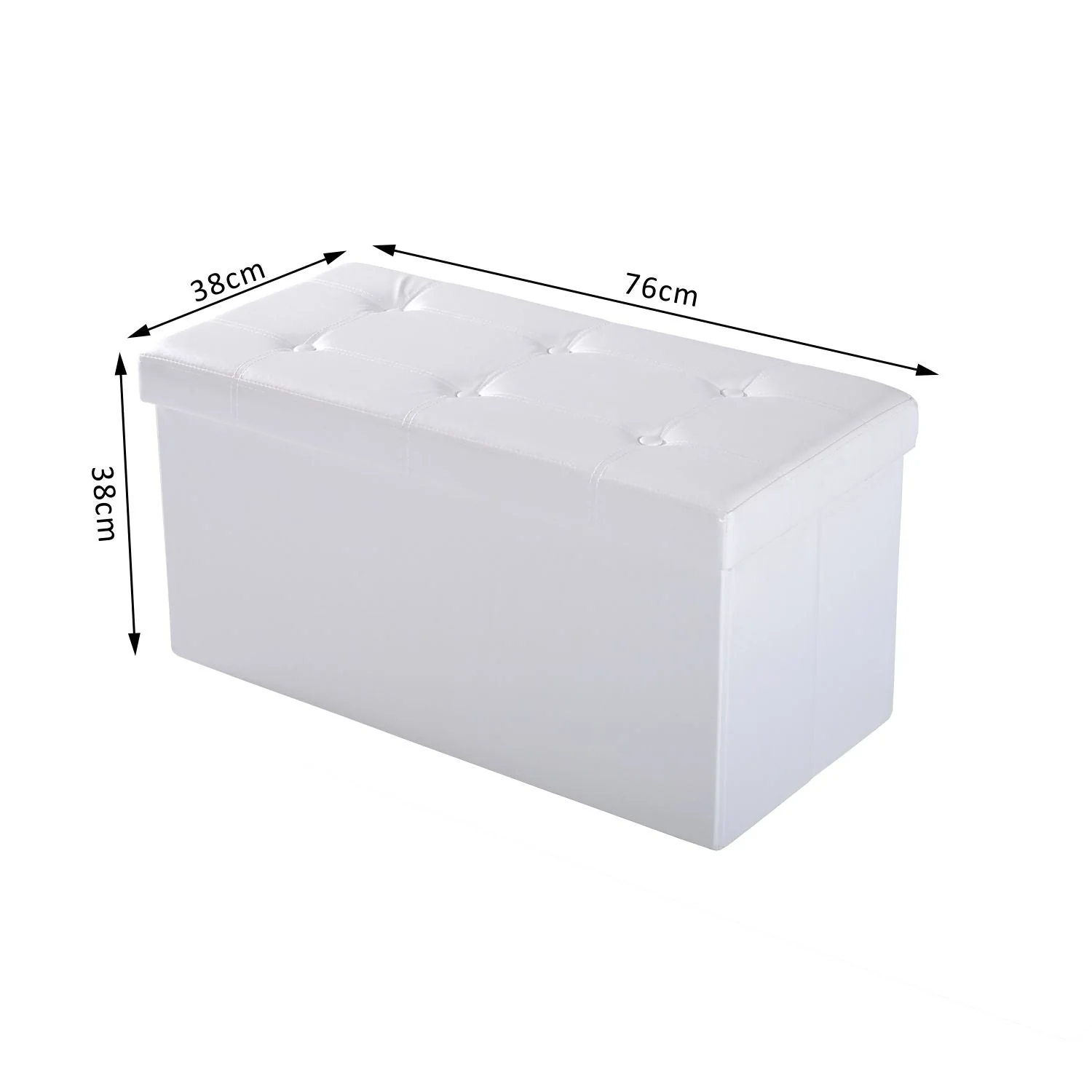Folding Faux Leather Storage Cube Ottoman Bench Seat PU Rectangular Footrest Stool Box Cream White - Image 3