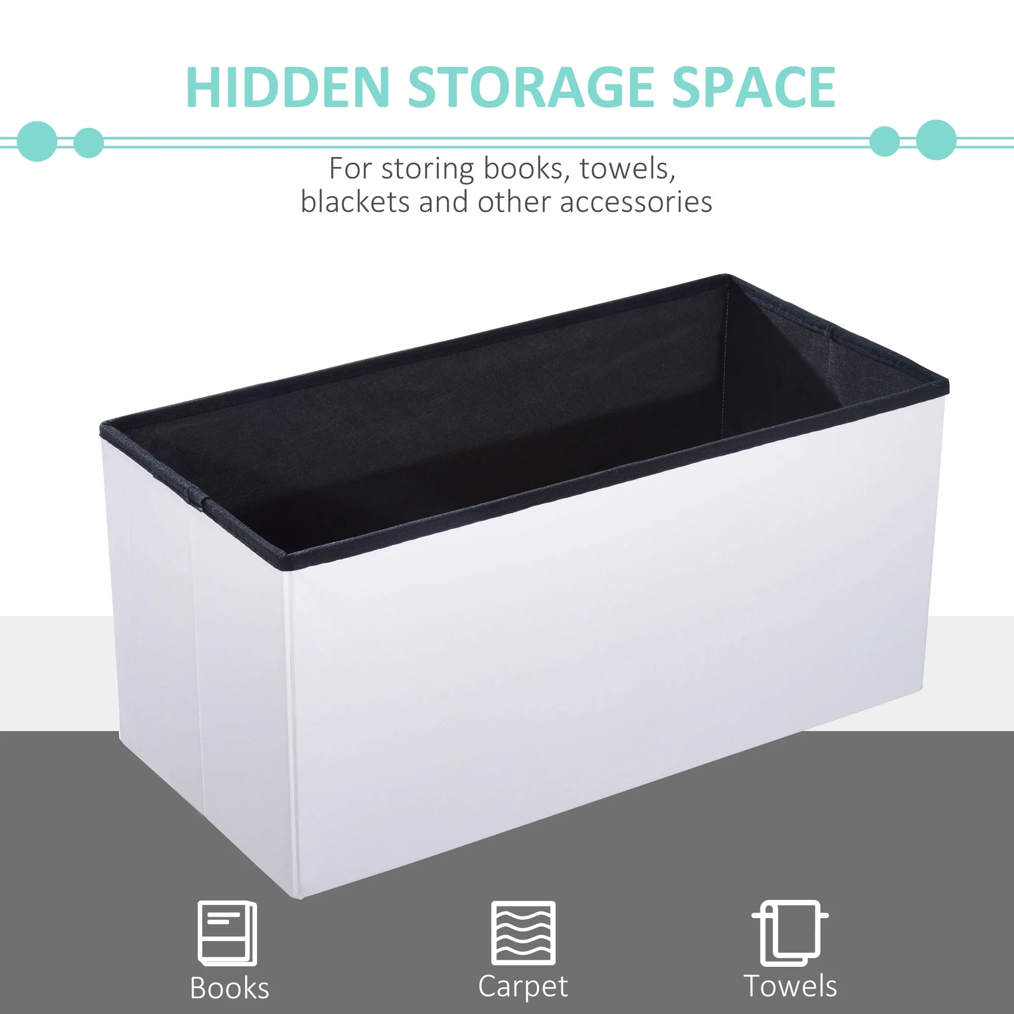 Folding Faux Leather Storage Cube Ottoman Bench Seat PU Rectangular Footrest Stool Box Cream White - Image 5