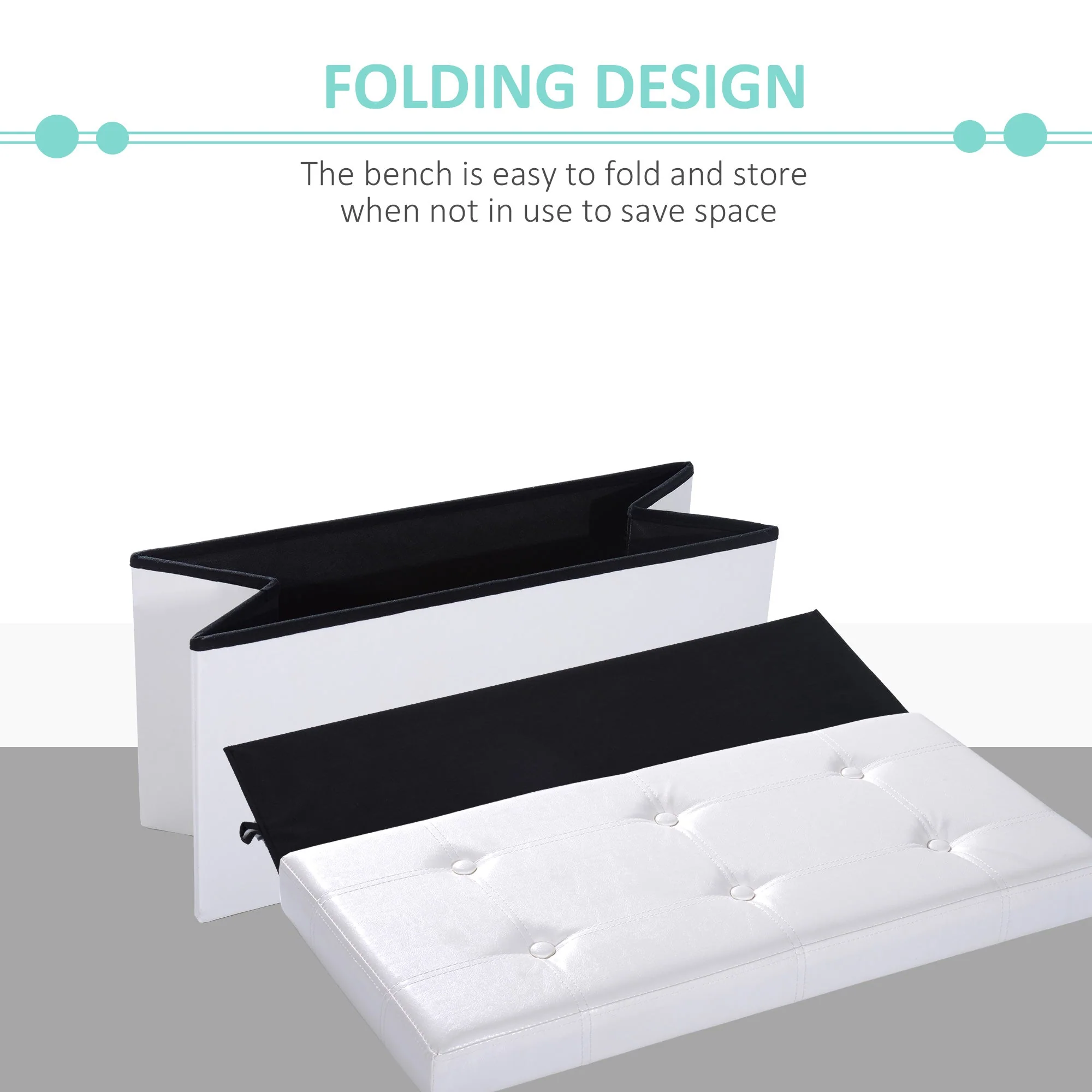Folding Faux Leather Storage Cube Ottoman Bench Seat PU Rectangular Footrest Stool Box Cream White - Image 6