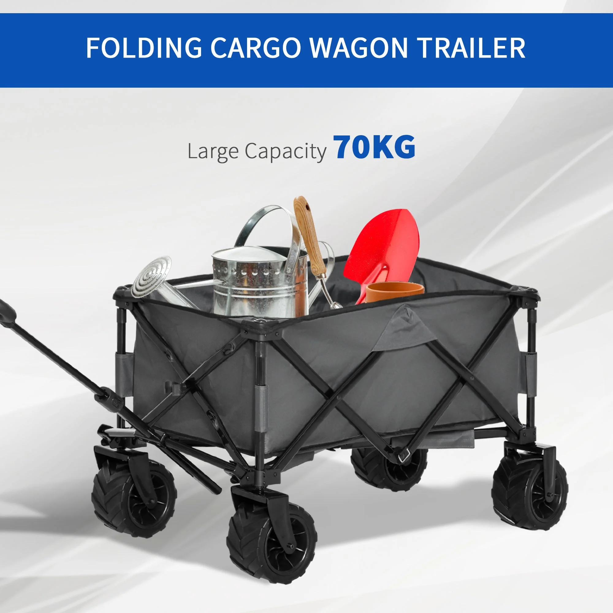Folding Metal Frame Garden Trolley - Grey - Image 7