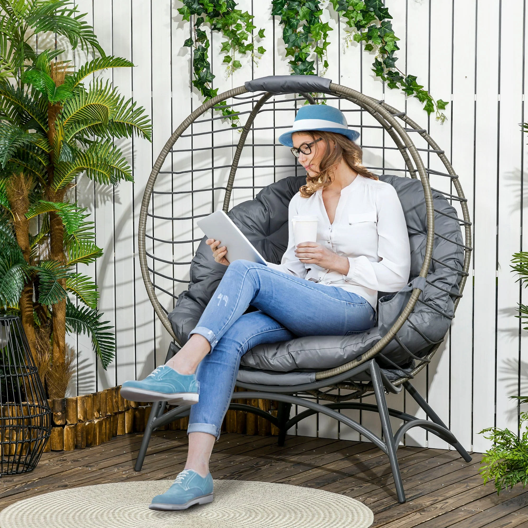 Folding Rattan Egg Chair - Image 2