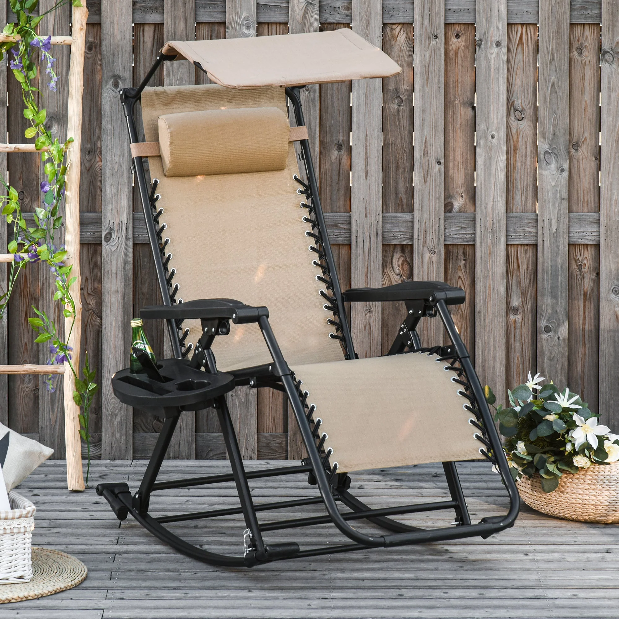 Folding Recliner Chair Outdoor Lounge Rocker Zero-Gravity Seat w/ Adjustable - Image 2