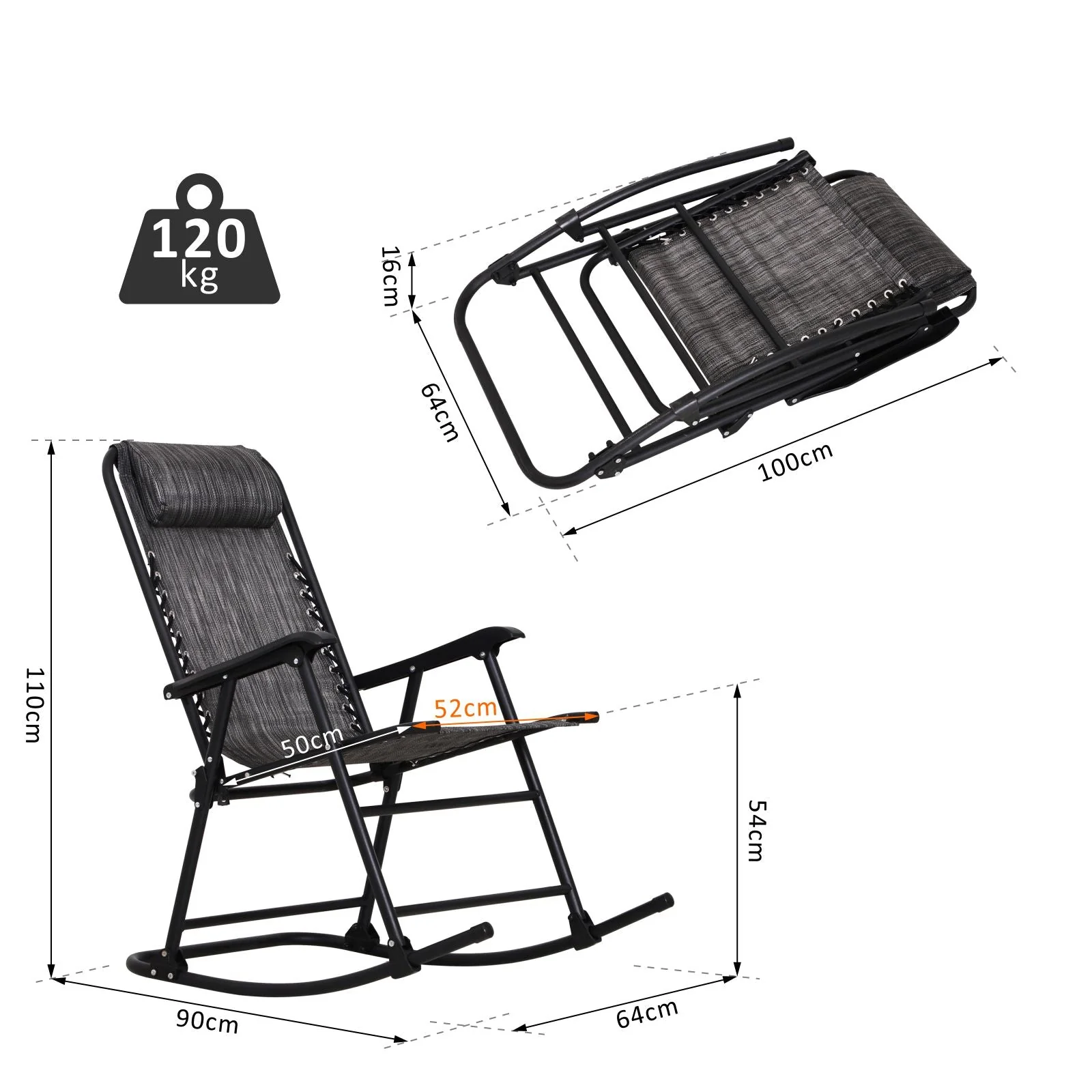 Folding Rocking Chair Zero Gravity W/ Headrest-Grey - Image 3