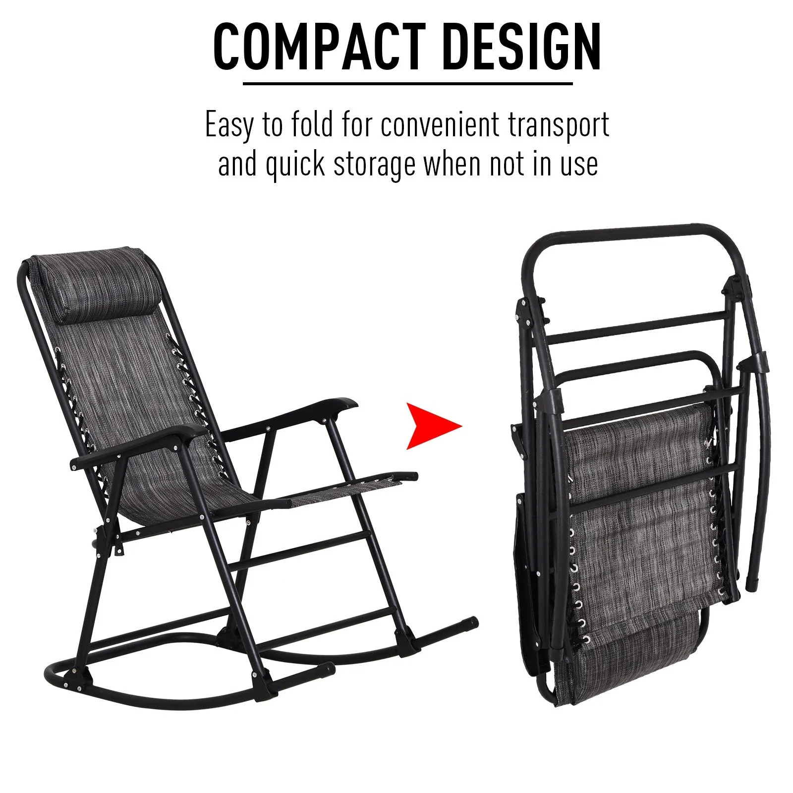 Folding Rocking Chair Zero Gravity W/ Headrest-Grey - Image 4