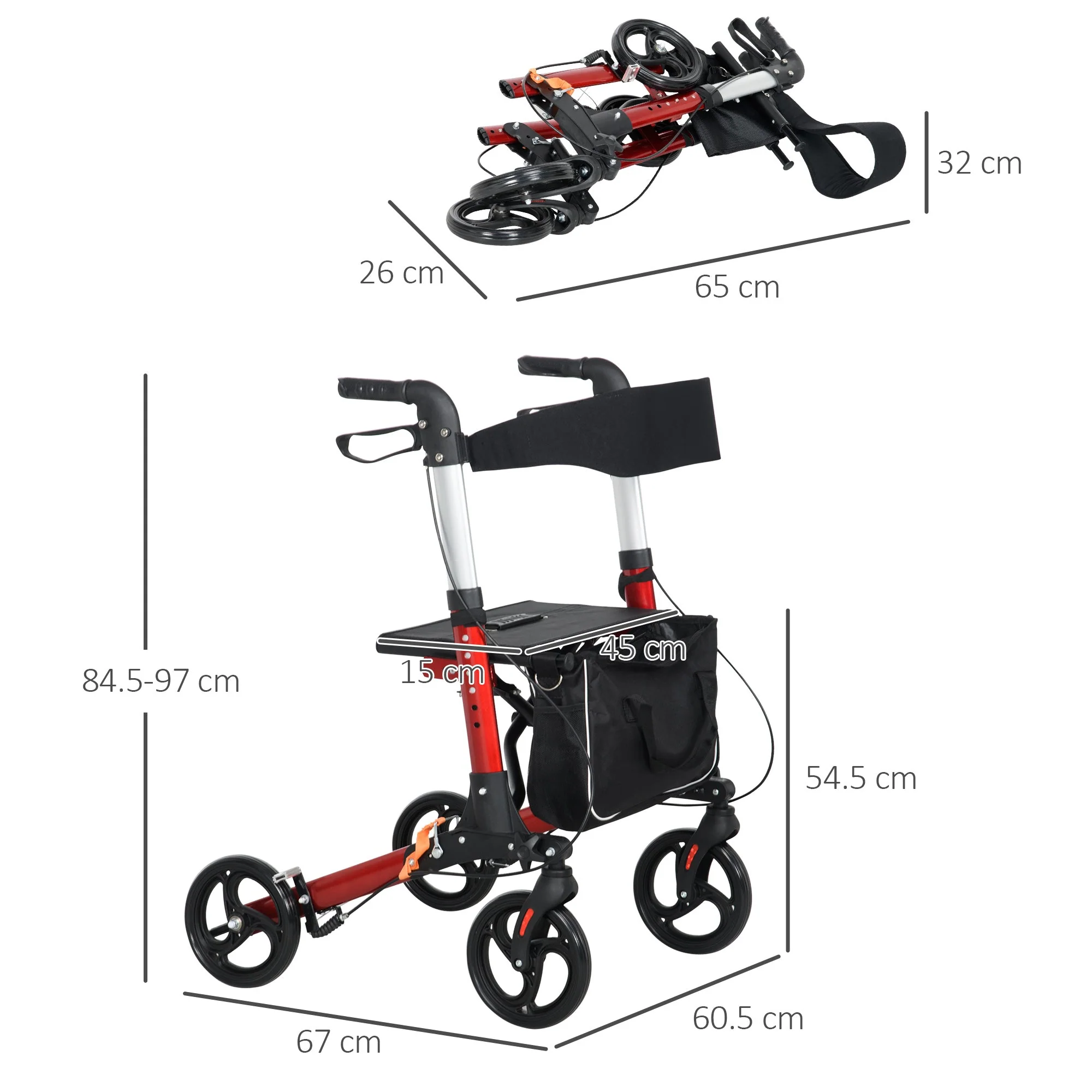 Folding Rollator Walker with Seat and Backrest - Image 3