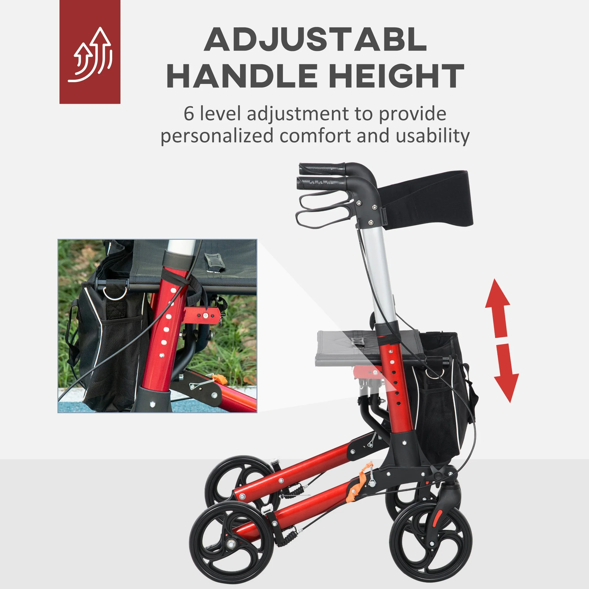 Folding Rollator Walker with Seat and Backrest - Image 4