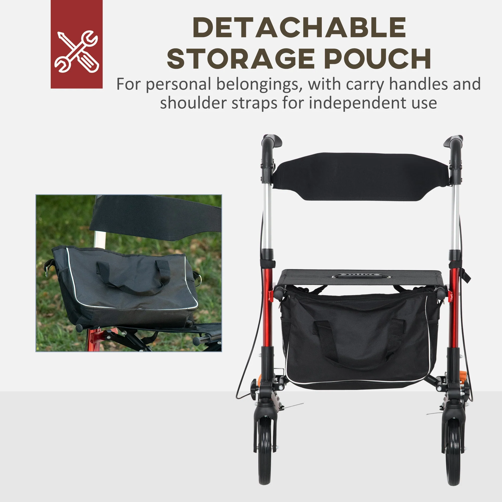 Folding Rollator Walker with Seat and Backrest - Image 6