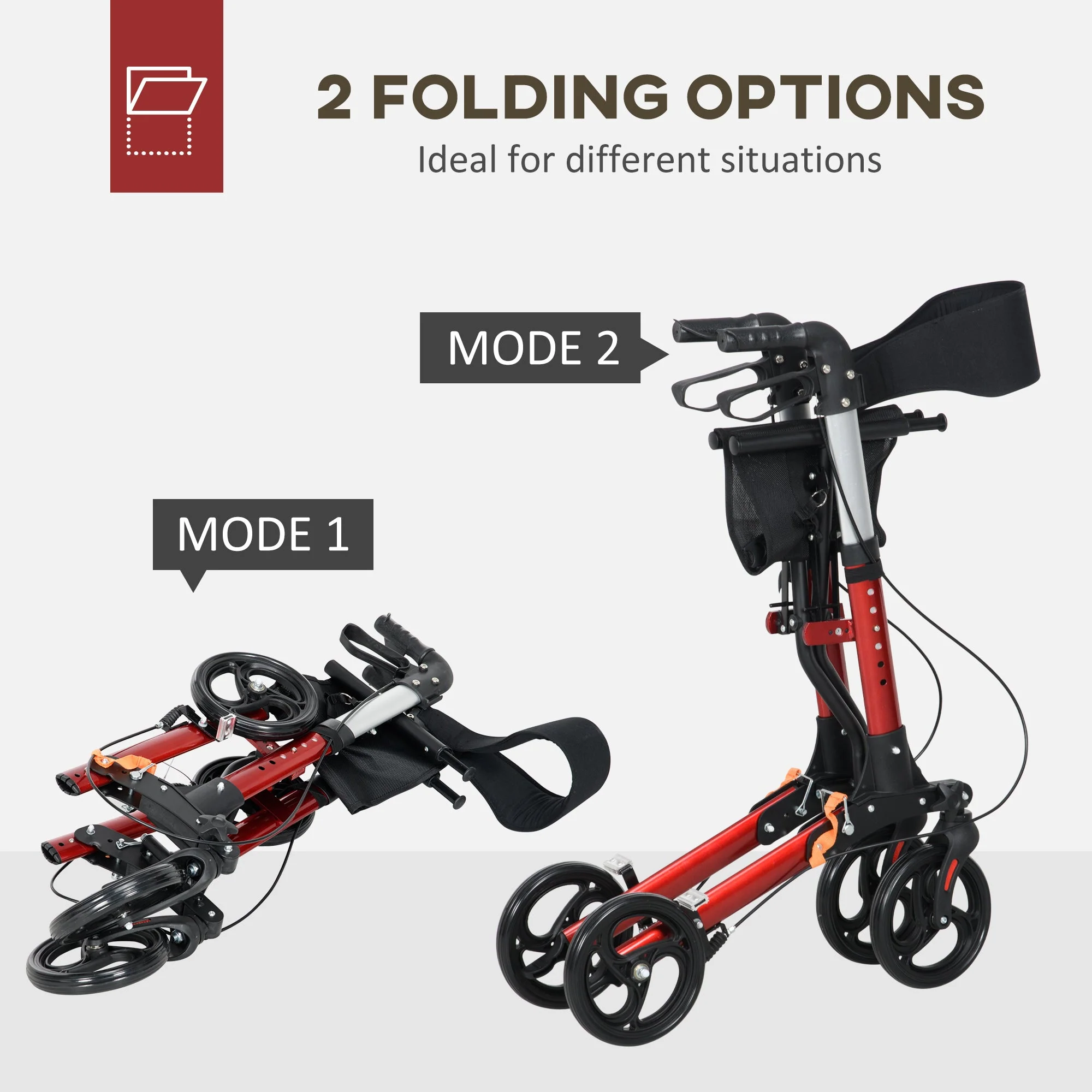 Folding Rollator Walker with Seat and Backrest - Image 7