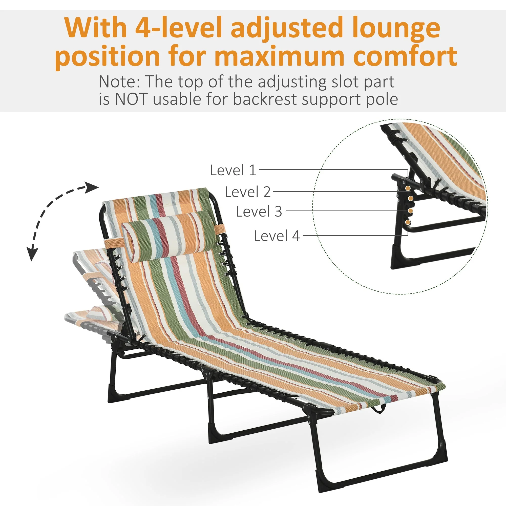 Folding Sun Lounger Beach Chaise Chair Garden Reclining Cot Camping Hiking Recliner with 4 Position Adjustable - Image 3
