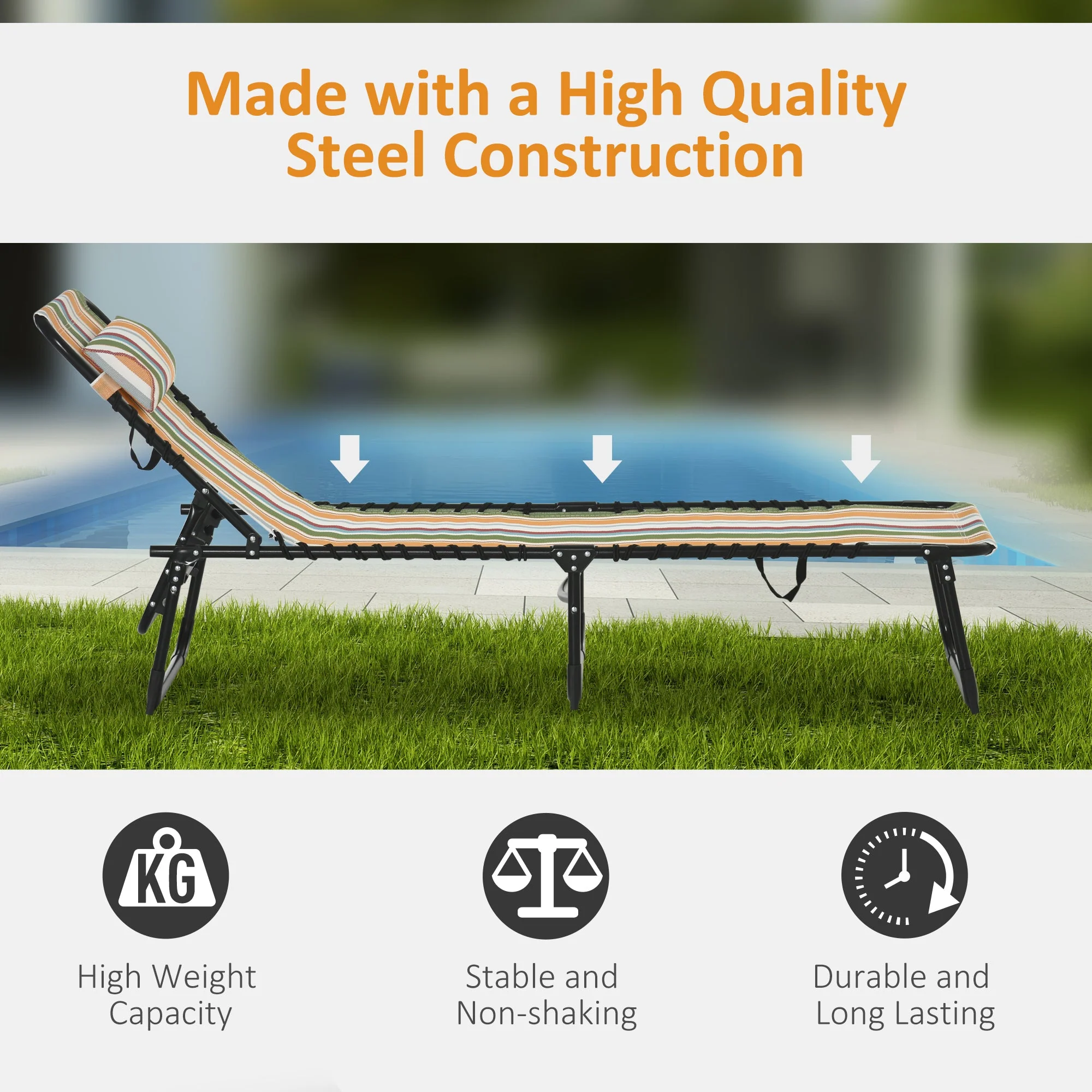 Folding Sun Lounger Beach Chaise Chair Garden Reclining Cot Camping Hiking Recliner with 4 Position Adjustable - Image 4