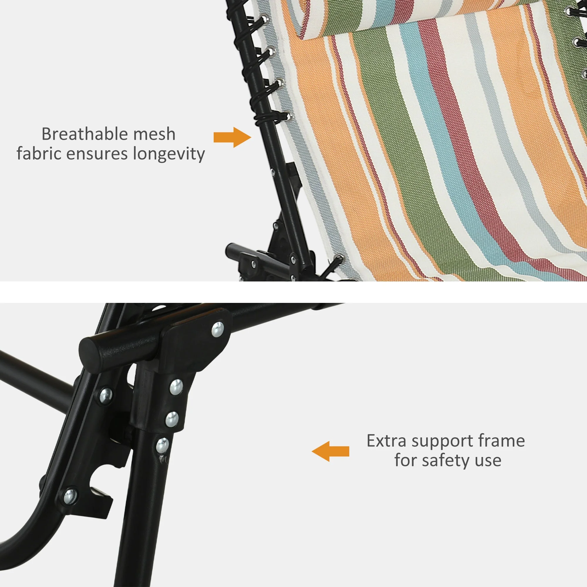 Folding Sun Lounger Beach Chaise Chair Garden Reclining Cot Camping Hiking Recliner with 4 Position Adjustable - Image 5