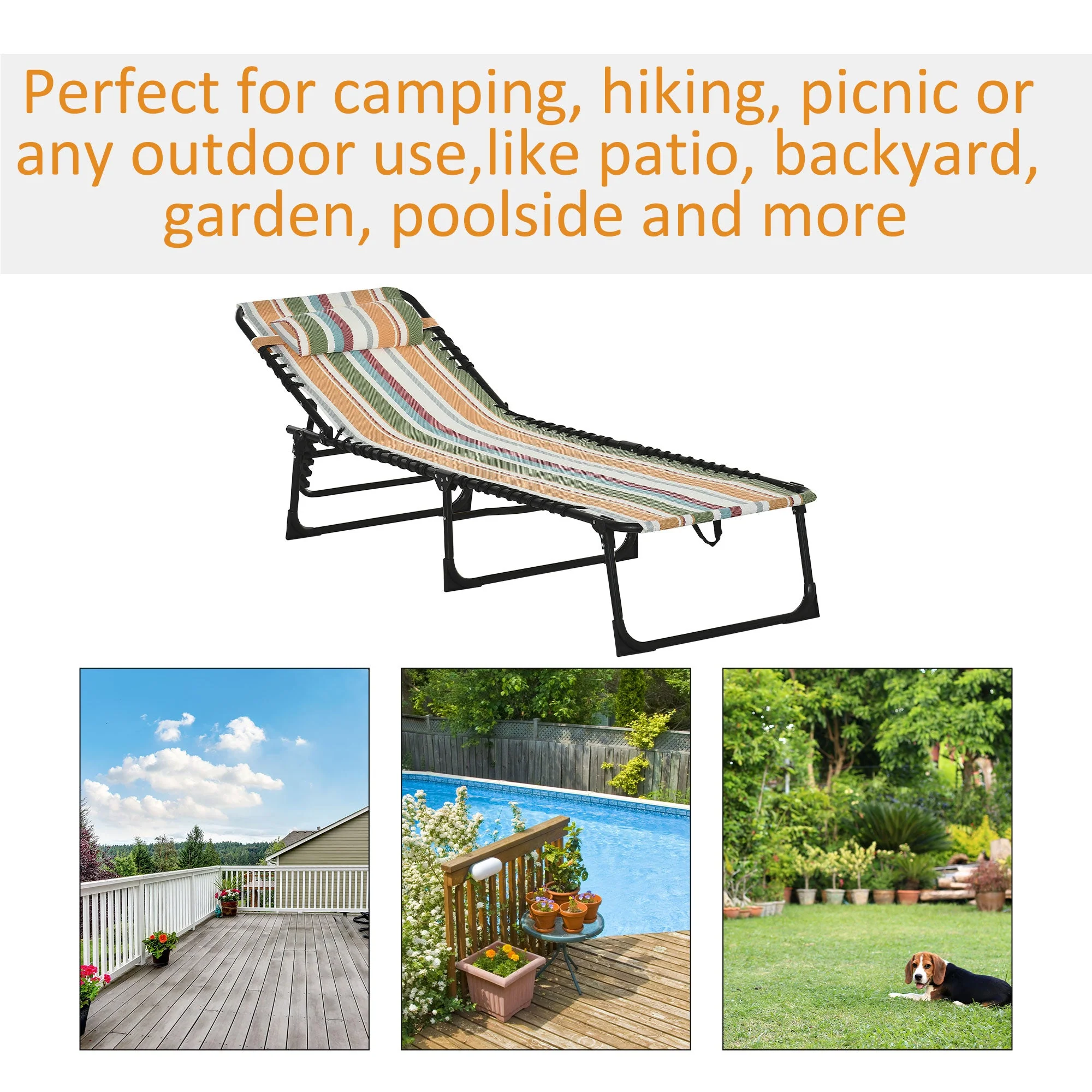 Folding Sun Lounger Beach Chaise Chair Garden Reclining Cot Camping Hiking Recliner with 4 Position Adjustable - Image 6
