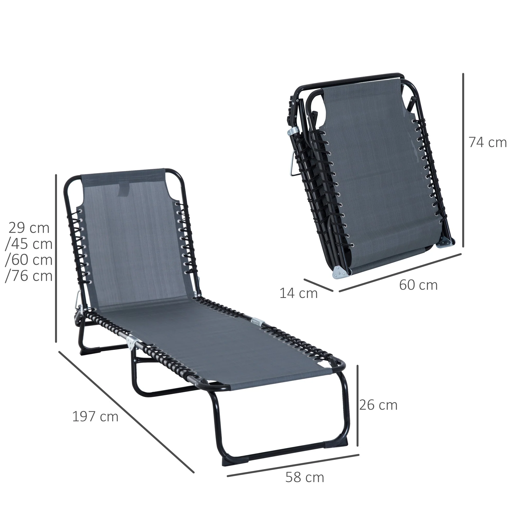 Folding Sun Lounger Beach Chaise Chair Garden Reclining Cot Camping Hiking Recliner with 4 Position Adjustable - Image 3