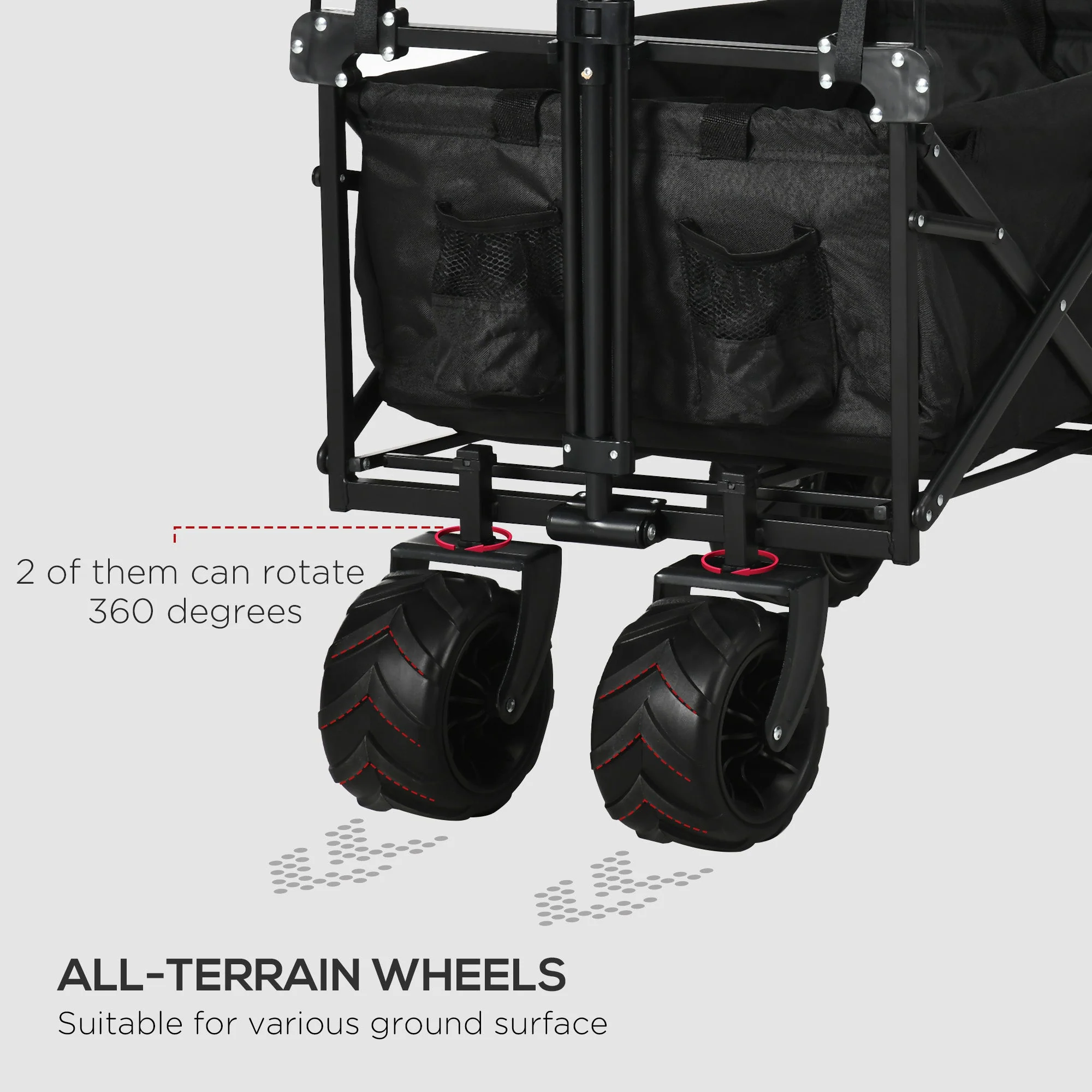 Folding Trolley Cart Storage Wagon Beach Trailer 4 Wheels with Handle Overhead Canopy Cart Push Pull for Camping - Image 5