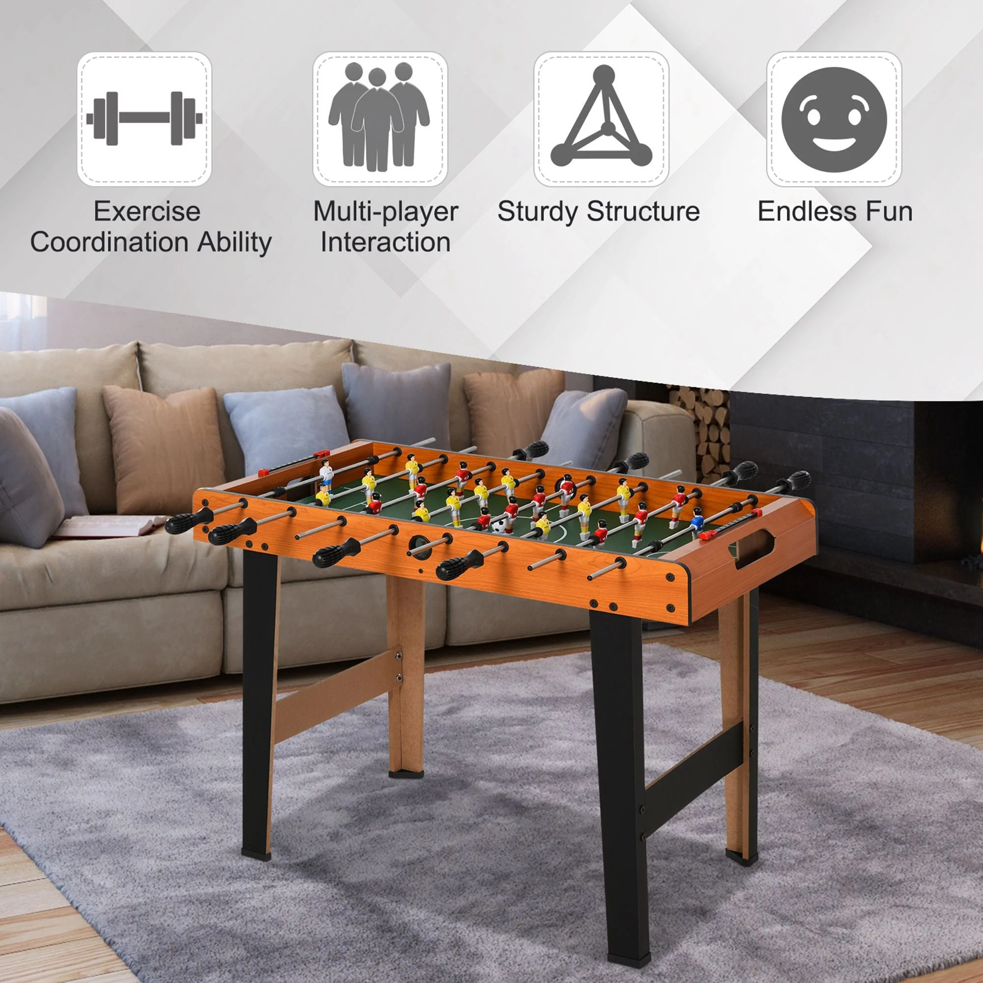 Foosball Game Table 84.5cm Wood Soccer Arcade Game Room - Image 4