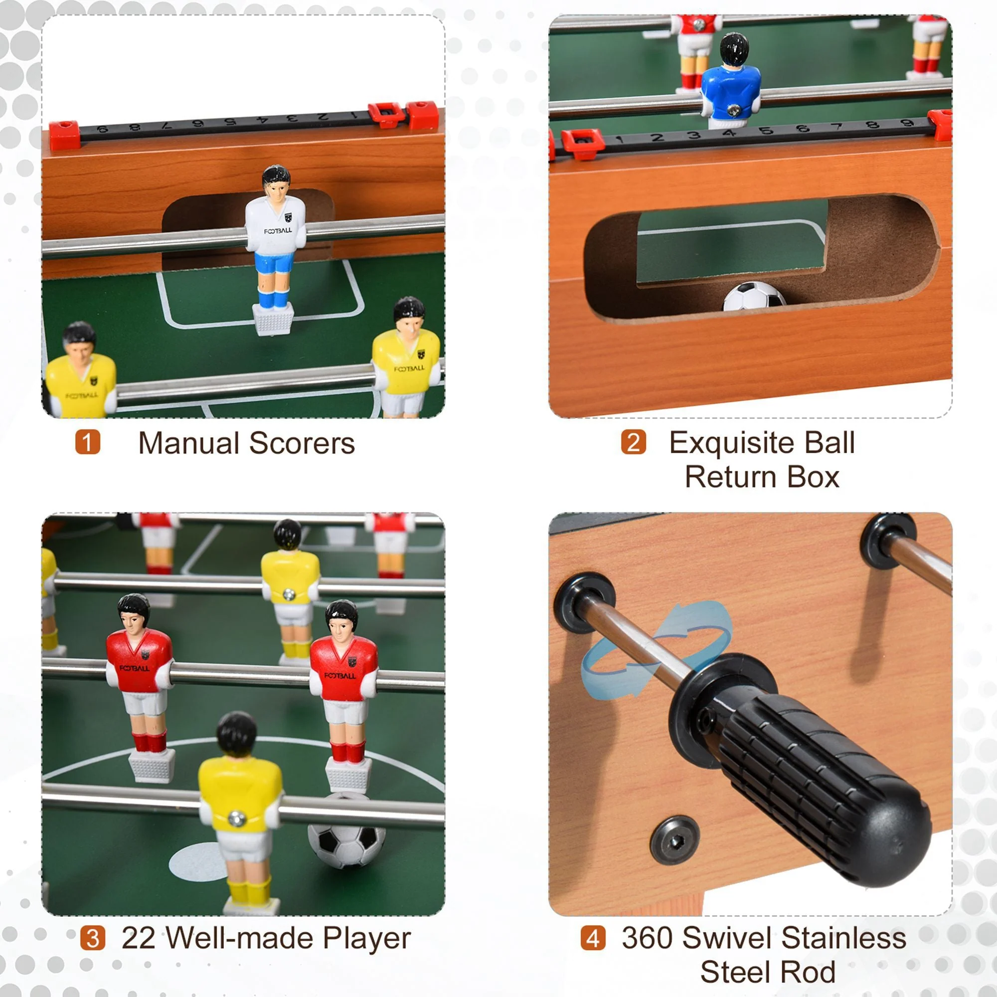 Foosball Game Table 84.5cm Wood Soccer Arcade Game Room - Image 6