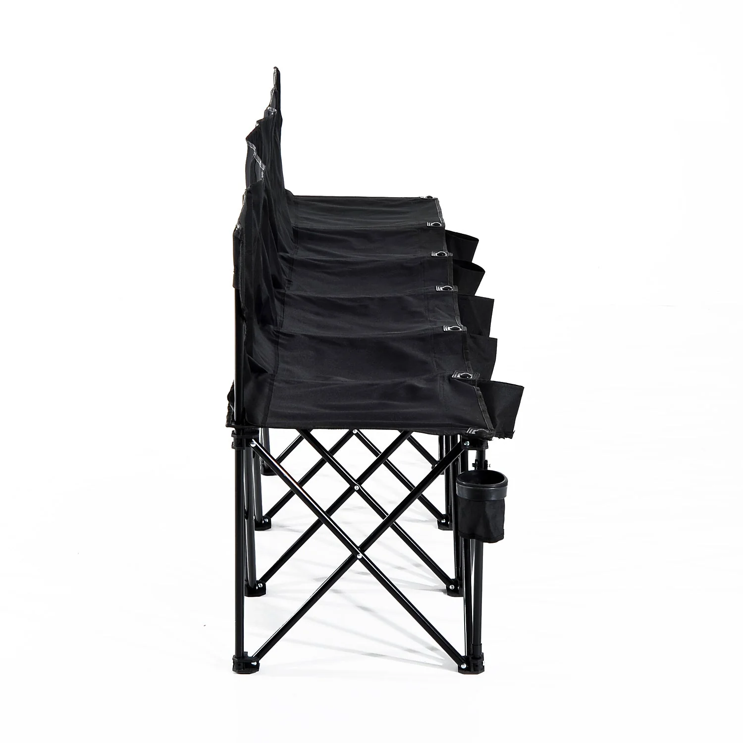 Football 6 Seater Folding Sports Bench Outdoor Picnic Camping Portable Spectator Chair Steel Frame w/ Cup Holder & Carry Bag - Black - Image 4