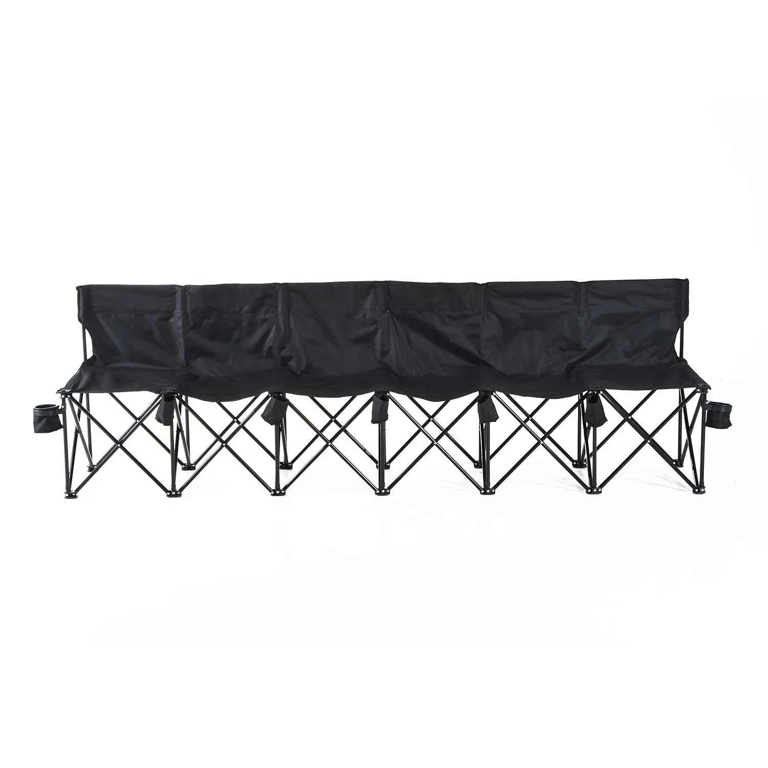 Football 6 Seater Folding Sports Bench Outdoor Picnic Camping Portable Spectator Chair Steel Frame w/ Cup Holder & Carry Bag - Black - Image 9