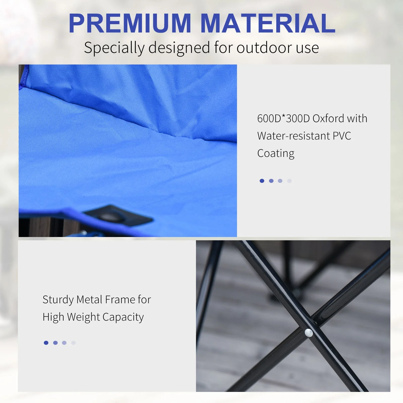 Football 6 Seater Folding Sports Bench Outdoor Picnic Camping Portable Spectator Chair Steel Frame w/ Cup Holder & Carry Bag - Blue - Image 4