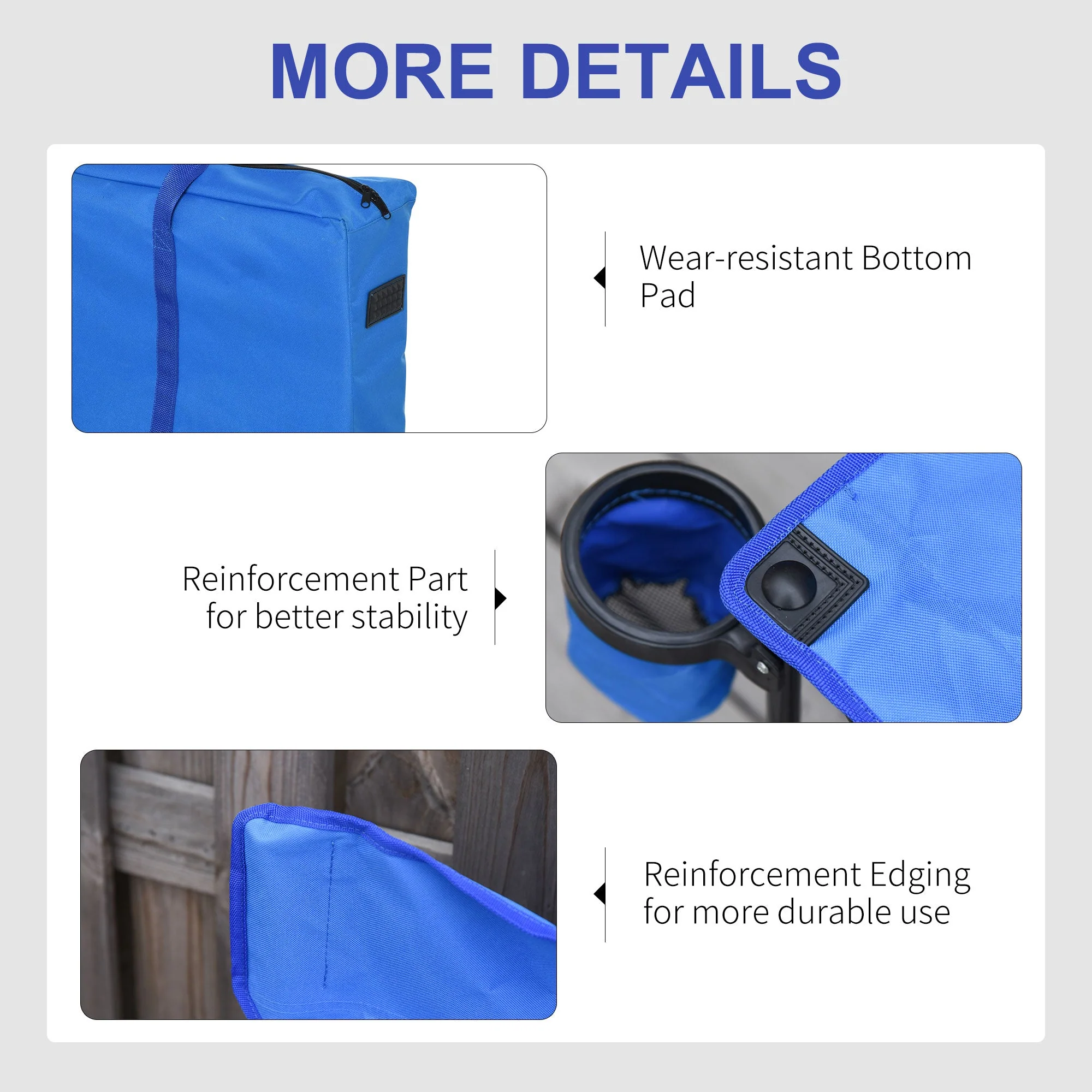 Football 6 Seater Folding Sports Bench Outdoor Picnic Camping Portable Spectator Chair Steel Frame w/ Cup Holder & Carry Bag - Blue - Image 7