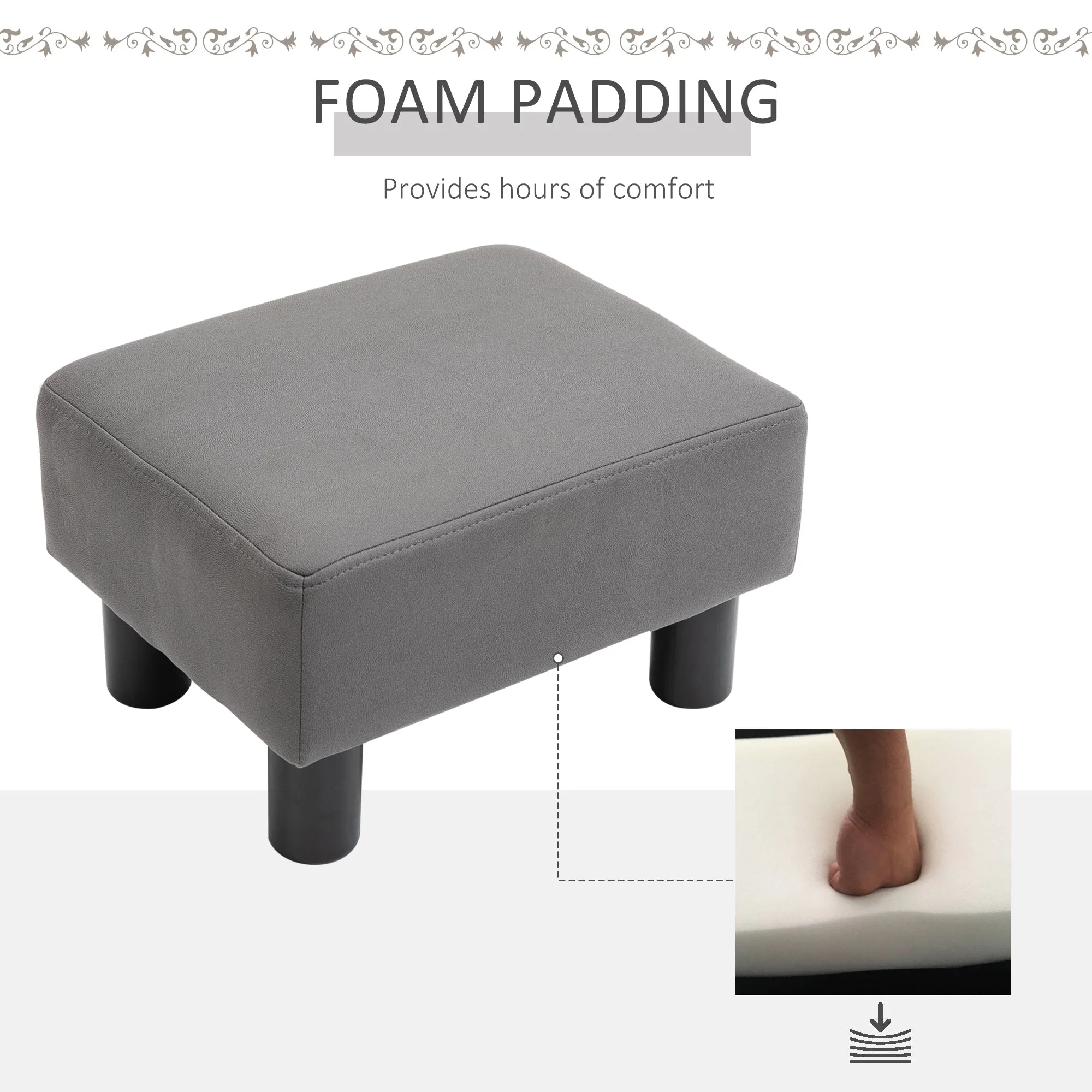 Footstool Foot Rest Small Seat Foot Rest Chair Grey Home Office with Legs 40 x 30 x 24cm - Image 4