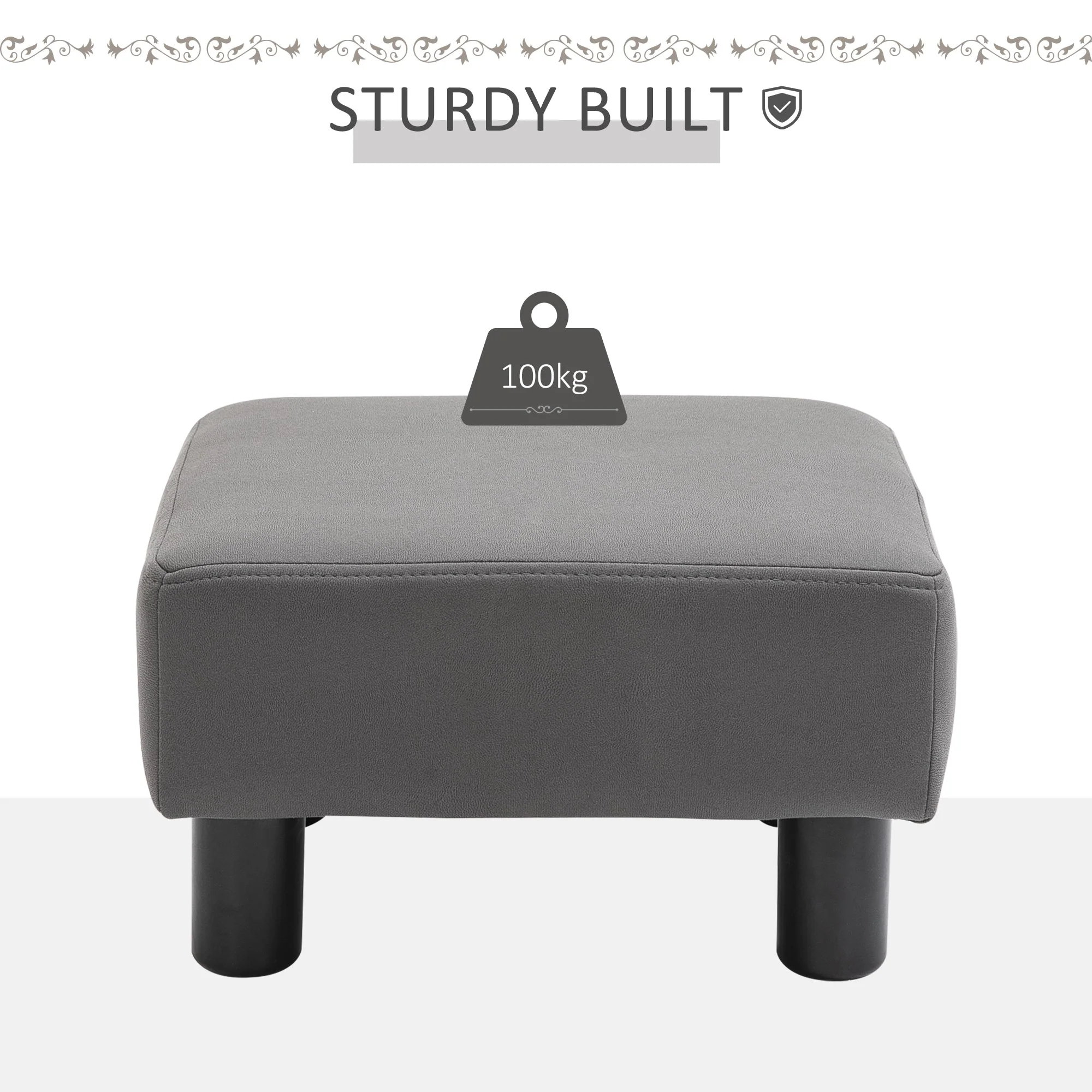 Footstool Foot Rest Small Seat Foot Rest Chair Grey Home Office with Legs 40 x 30 x 24cm - Image 5