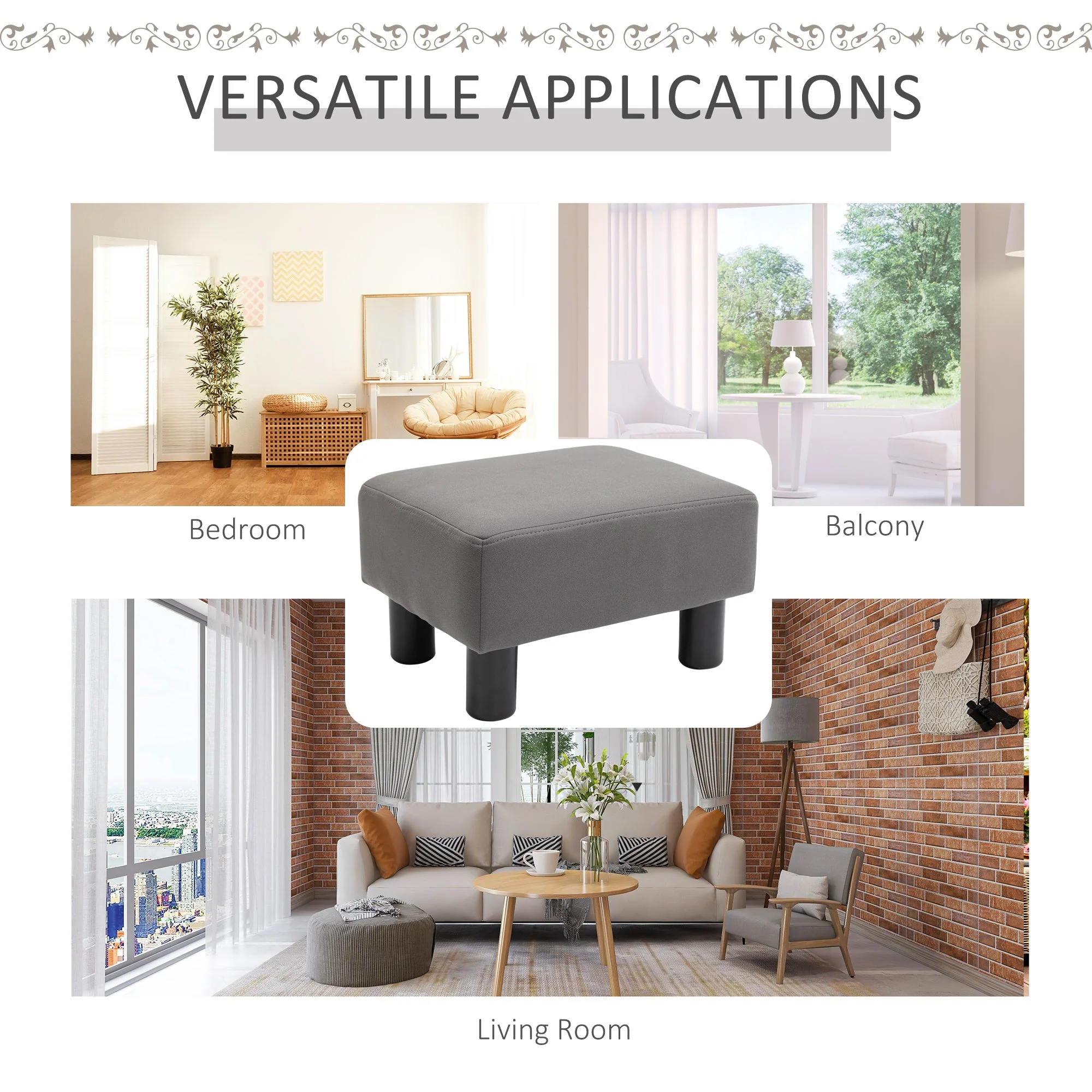 Footstool Foot Rest Small Seat Foot Rest Chair Grey Home Office with Legs 40 x 30 x 24cm - Image 6